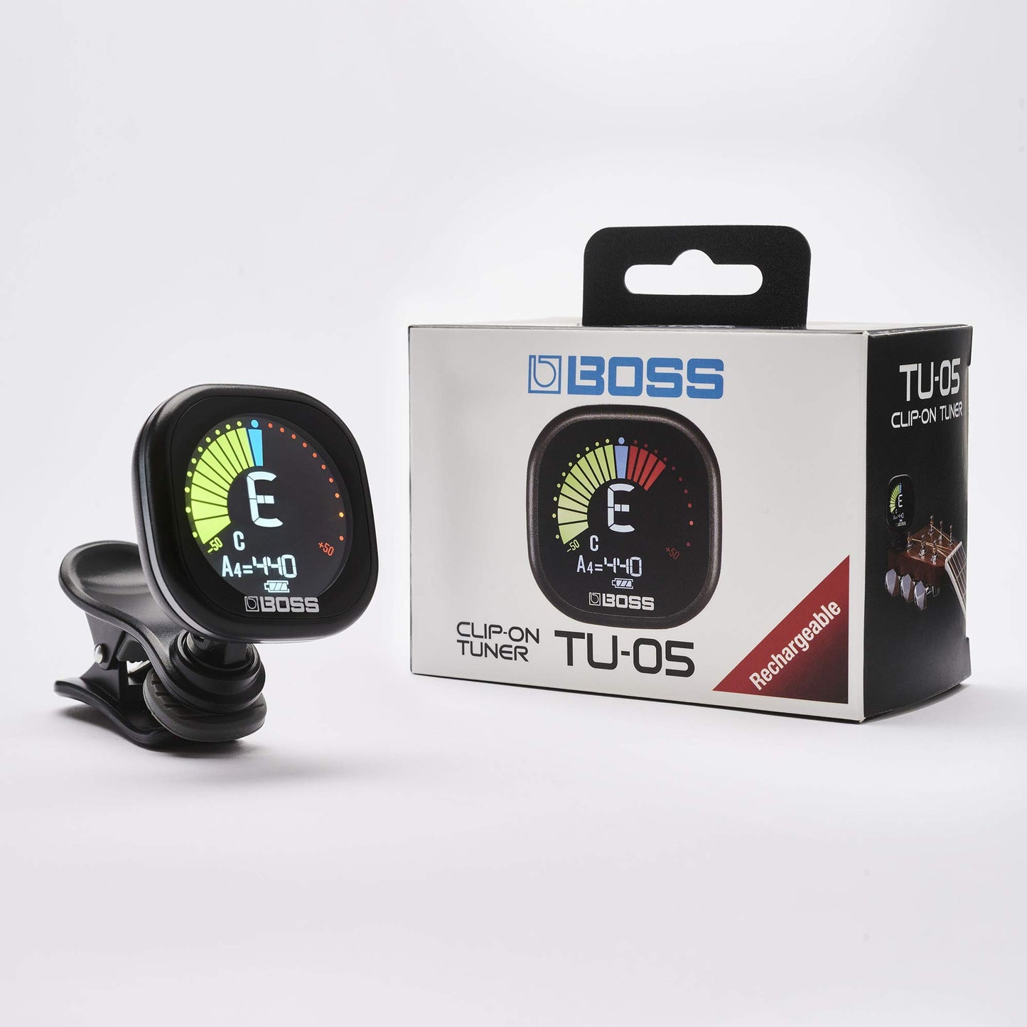 BOSS TU-02 Chromatic Clip-On Tuner for Guitar, Bass & Ukulele – Precise Battery-Powered Tuner with High-Contrast Color Display, Black