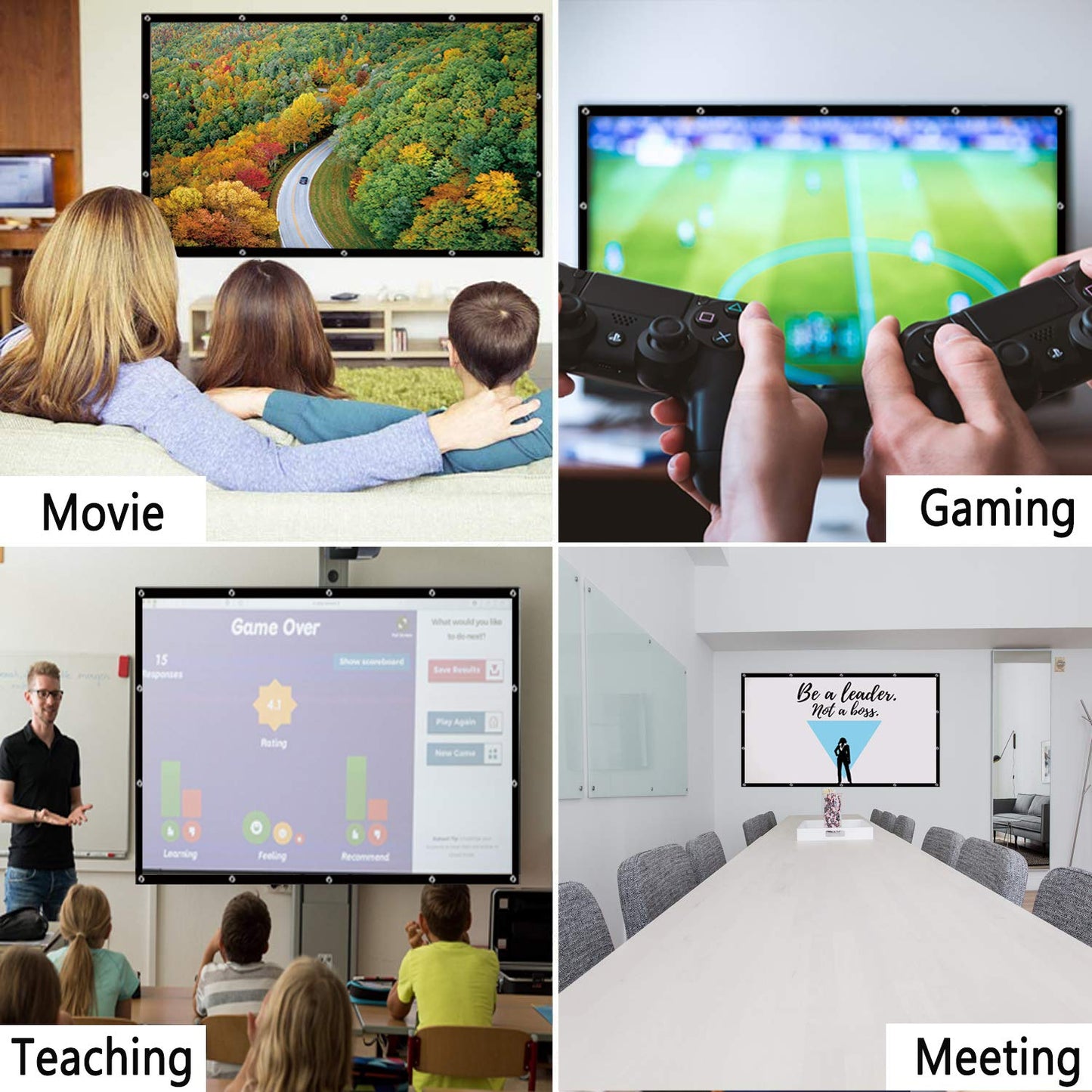 OWill 100 inch Projector Screen 16:9 HD Foldable for Home Theater Cinema Indoor Outdoor