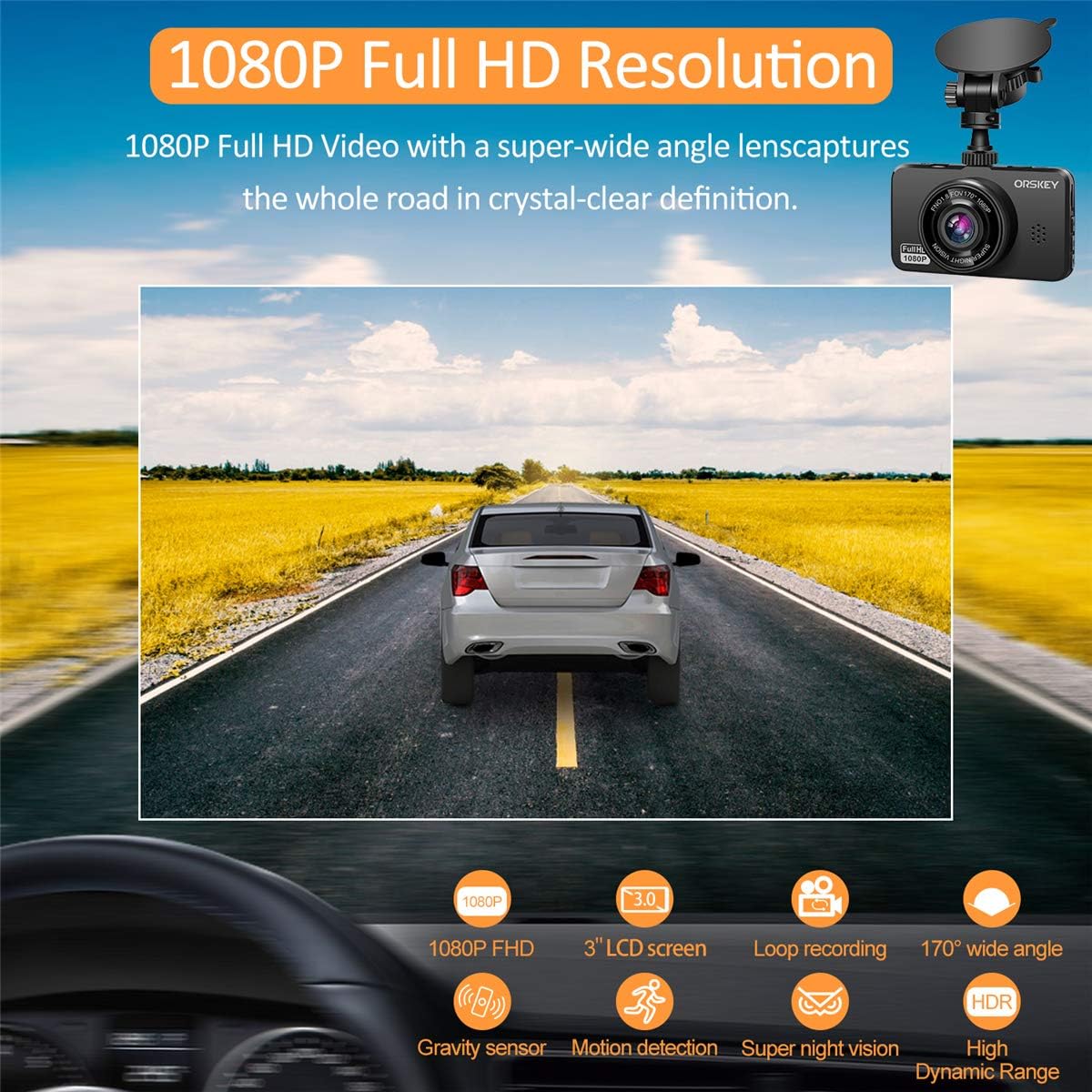 Dash Cam for Cars Front and Rear and SD Card Included 1080P Full HD In Car Camera Dual Lens Dashcam for Cars 170 Wide Angle Sony Sensor with Loop Recording and G-sensor