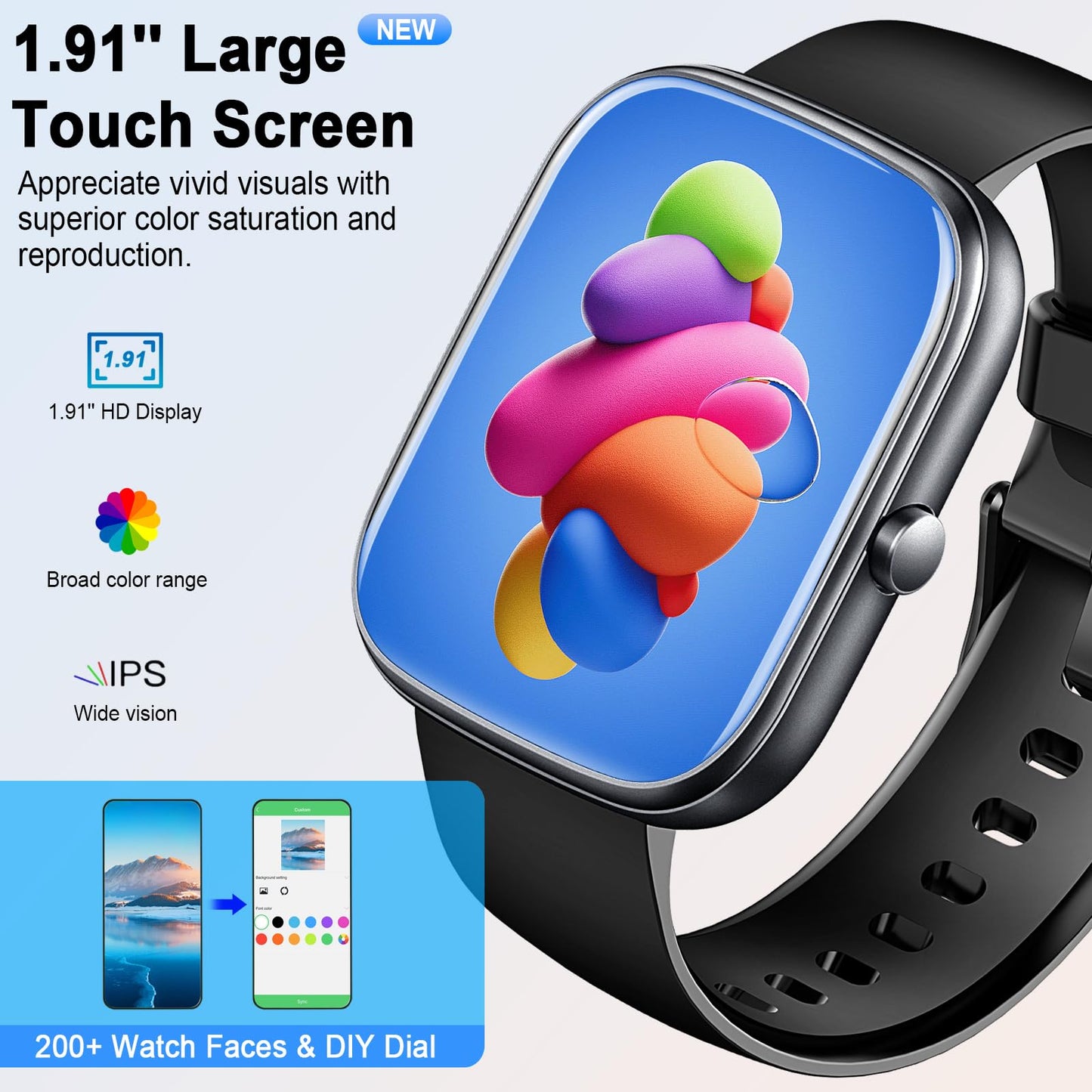 Smart Watch for Men Women Answer/Make Calls, 1.91" Fitness with Heart Rate Sleep Monitor, Step Counter Fitness Sports Activity Waterproof