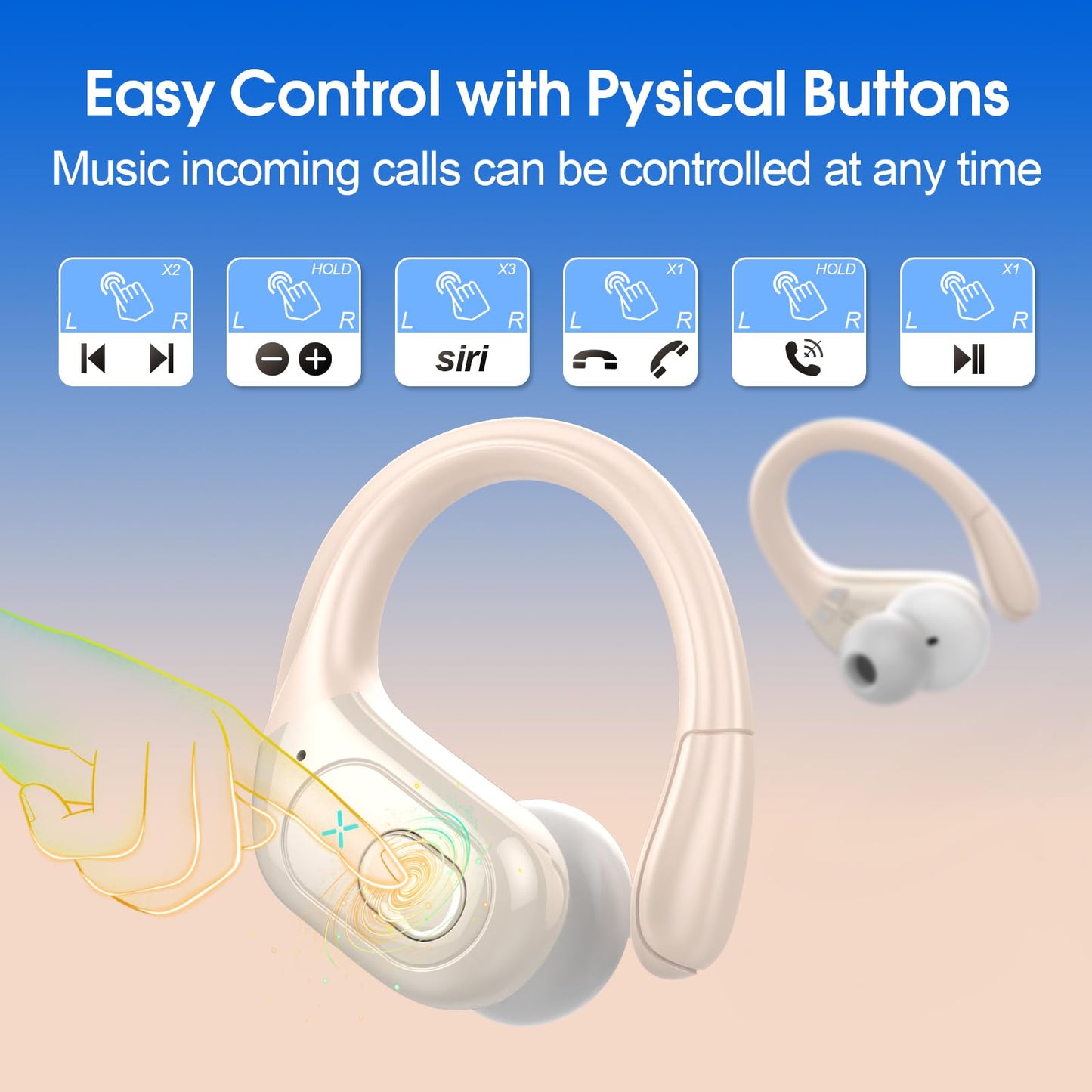 STECEi Wireless Earbuds β 75H Bluetooth 5.4 Earphones with ENC Noise Cancelling Mics, HiFi Stereo Sound, Earhooks, IP7 Waterproof for Running, Gym & Sports (Black)