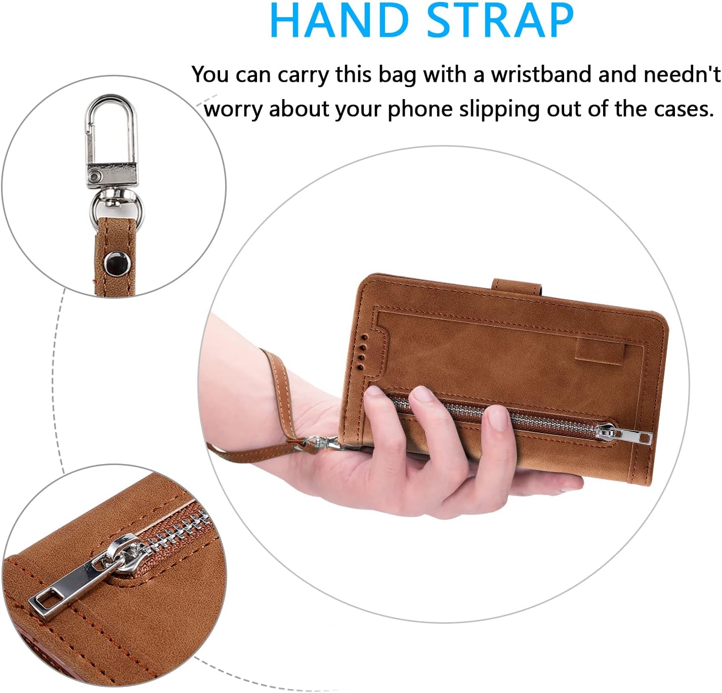 UEEBAI Wallet Case for Samsung Galaxy A15 – Retro PU Leather Flip Cover with 9 Card Slots, Zipper Pocket, Magnetic Closure, Kickstand & Wrist Strap, Shockproof Protective Case