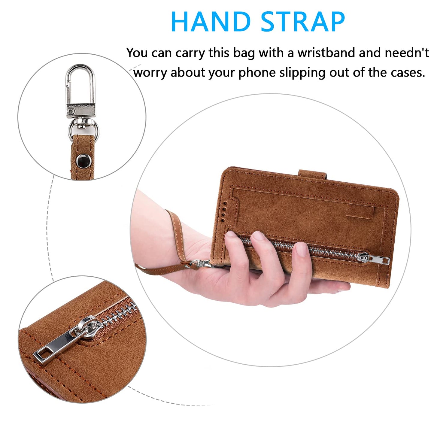 UEEBAI Wallet Case for Samsung Galaxy A15 – Retro PU Leather Flip Cover with 9 Card Slots, Zipper Pocket, Magnetic Closure, Kickstand & Wrist Strap, Shockproof Protective Case