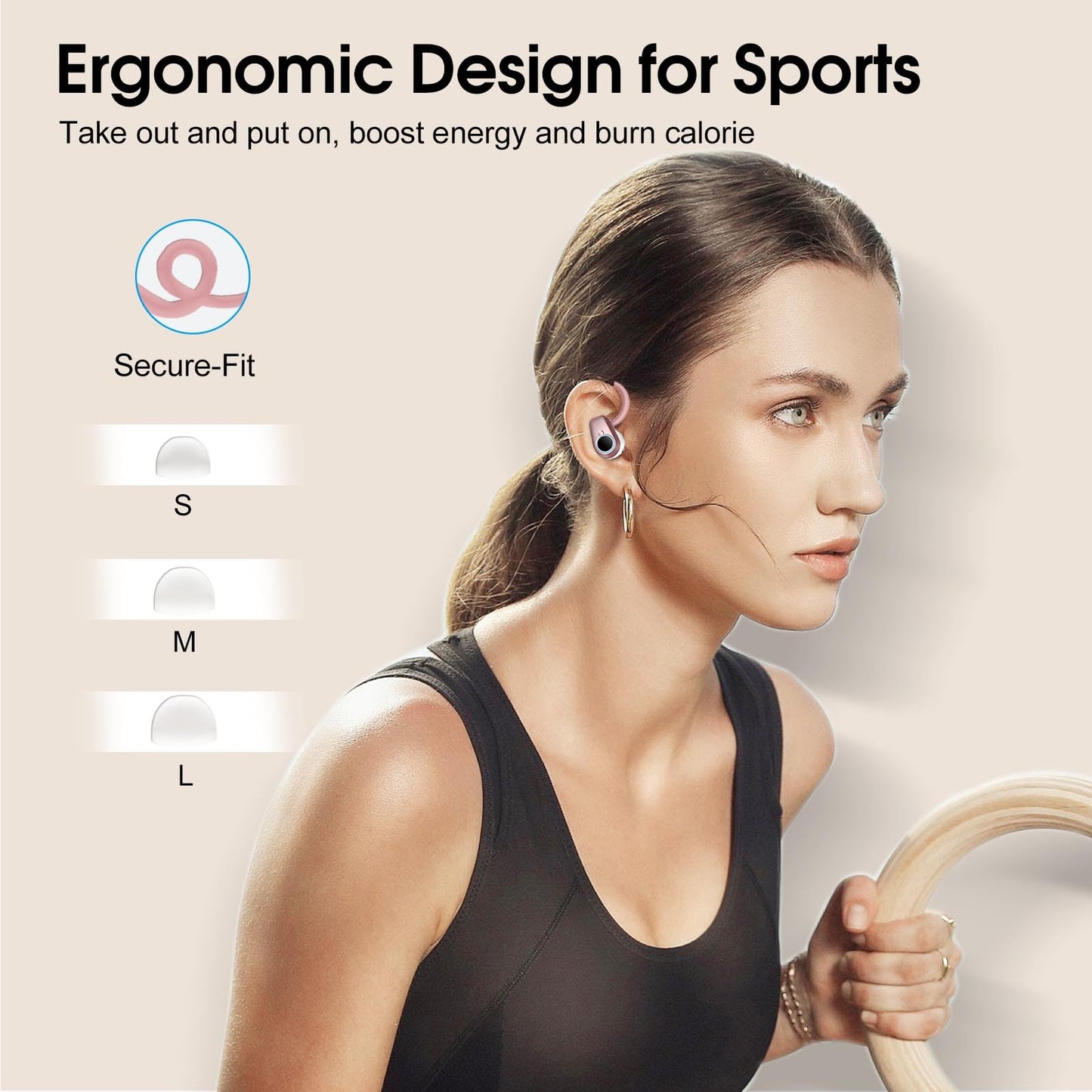 Wireless Earbuds, 2023 Earphones Bluetooth 5.3 Headphones Wireless, Earbuds with Earhooks,Waterproof Stereo Headphones Sport, Dual LED Display, Black