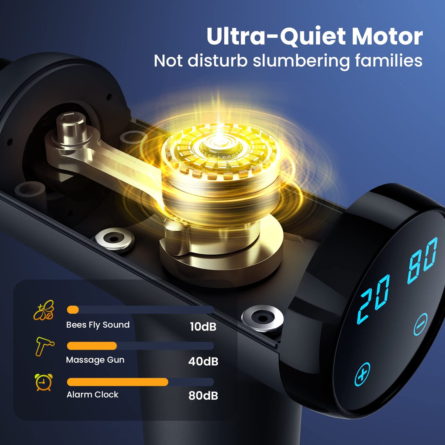 Deep Tissue Massage Gun – Portable Muscle Massager with 8 Massage Heads, LCD Touch Screen, Quiet Glide Technology, Powerful Cordless Percussion
