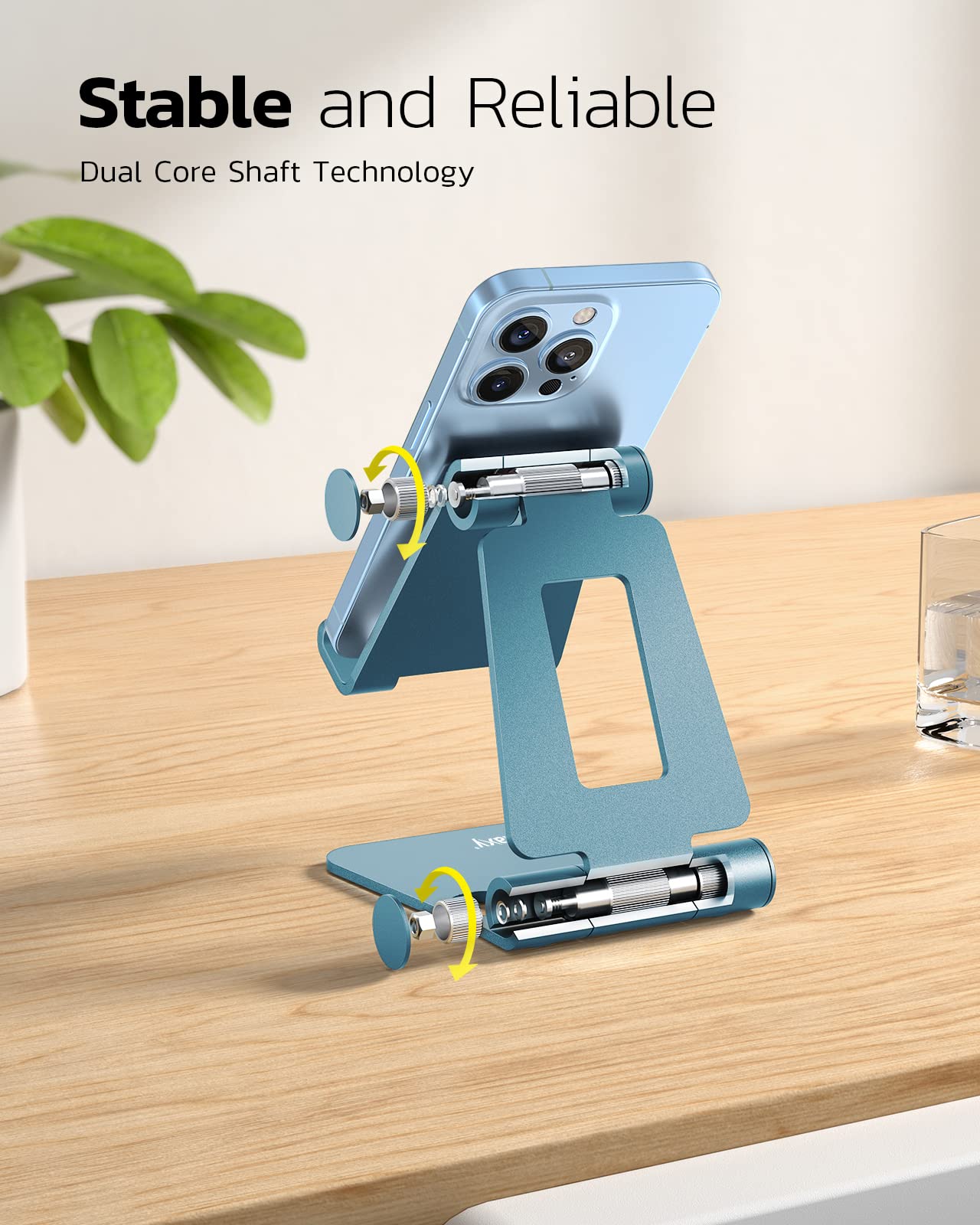 NULAXY Phone Stand, Fully Foldable Angle Height Adjustable Mobile Phone Holder Stand Dock Aluminum Desk Compatible with iPhone 15 14 13 12 11 Pro Max, HUAWEI, Galaxy, All Phones