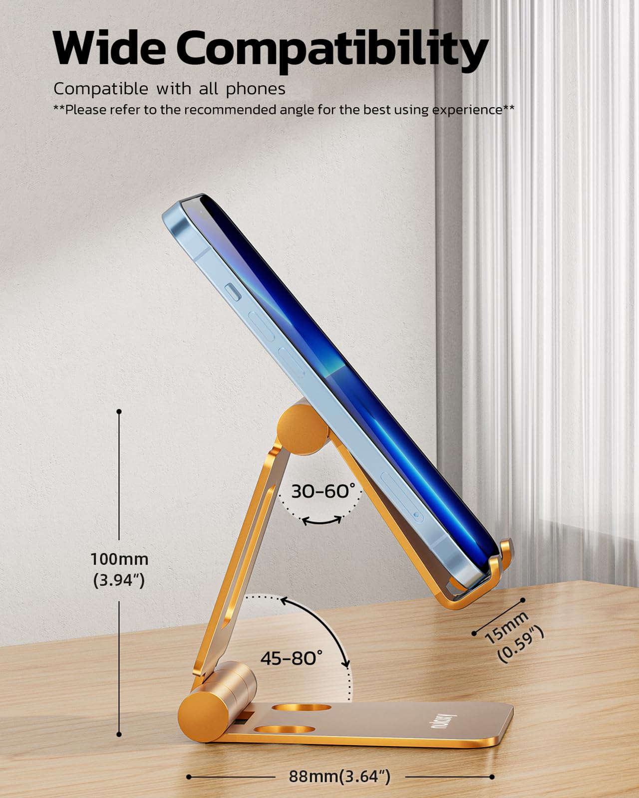 NULAXY Phone Stand, Fully Foldable Angle Height Adjustable Mobile Phone Holder Stand Dock Aluminum Desk Compatible with iPhone 15 14 13 12 11 Pro Max, HUAWEI, Galaxy, All Phones