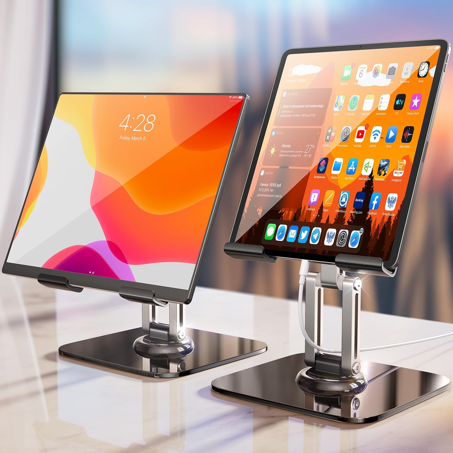 LISEN Fits iPad Stand Holder 360° Adjustable Tablet Foldable Fits iPad Stand for Desk Rotating Portable Monitor for 2024 iPad Accessories Tablets/PS/Switch