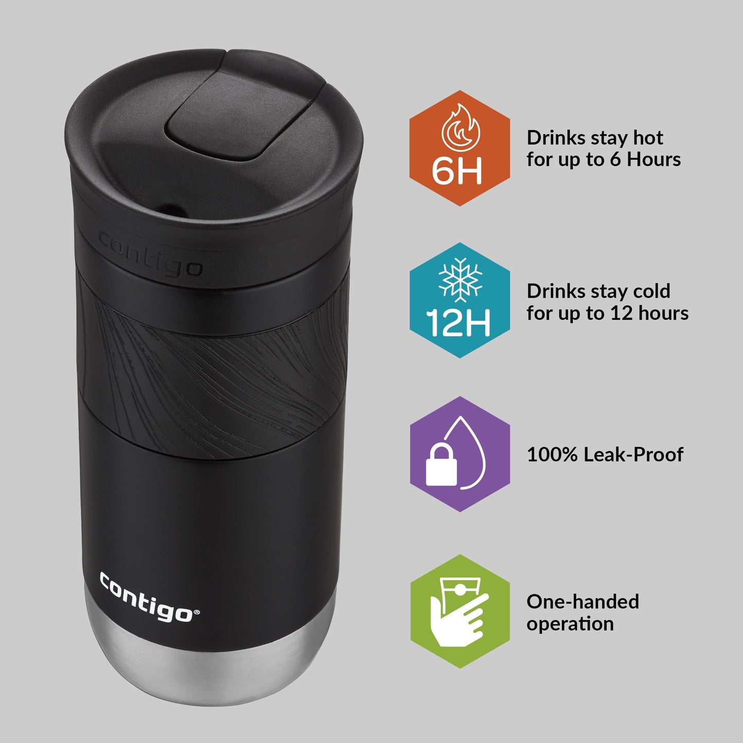 Contigo Byron Snapseal Travel Mug | Stainless Steel Thermal Mug | Vacuum Flask | Leakproof Tumbler | Coffee to Go Mug with BPA Free Easy-Clean Lid