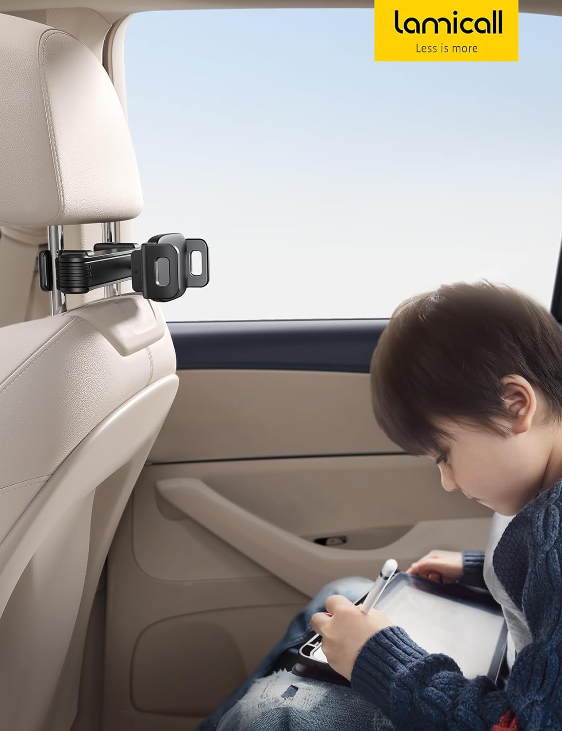 Lamicall Car Headrest Tablet Mount - 2024 Stretchable Car Tablet Holder, 360 Rotating Backseat Mount for Kids, fit iPad Pro 2024, Air 6, Mini, Switch, Phone, 4.7-13"