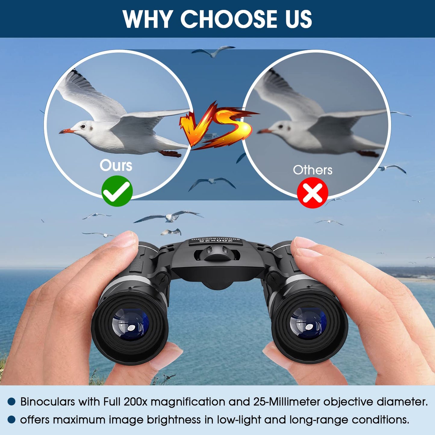 200x25 Compact Binoculars for Adults and Kids, High Powered Mini Pocket Binoculars, Small Binoculars for Bird Watching, Hunting, Concert, Theater, Opera, Travel, Sightseeing, Sport Games
