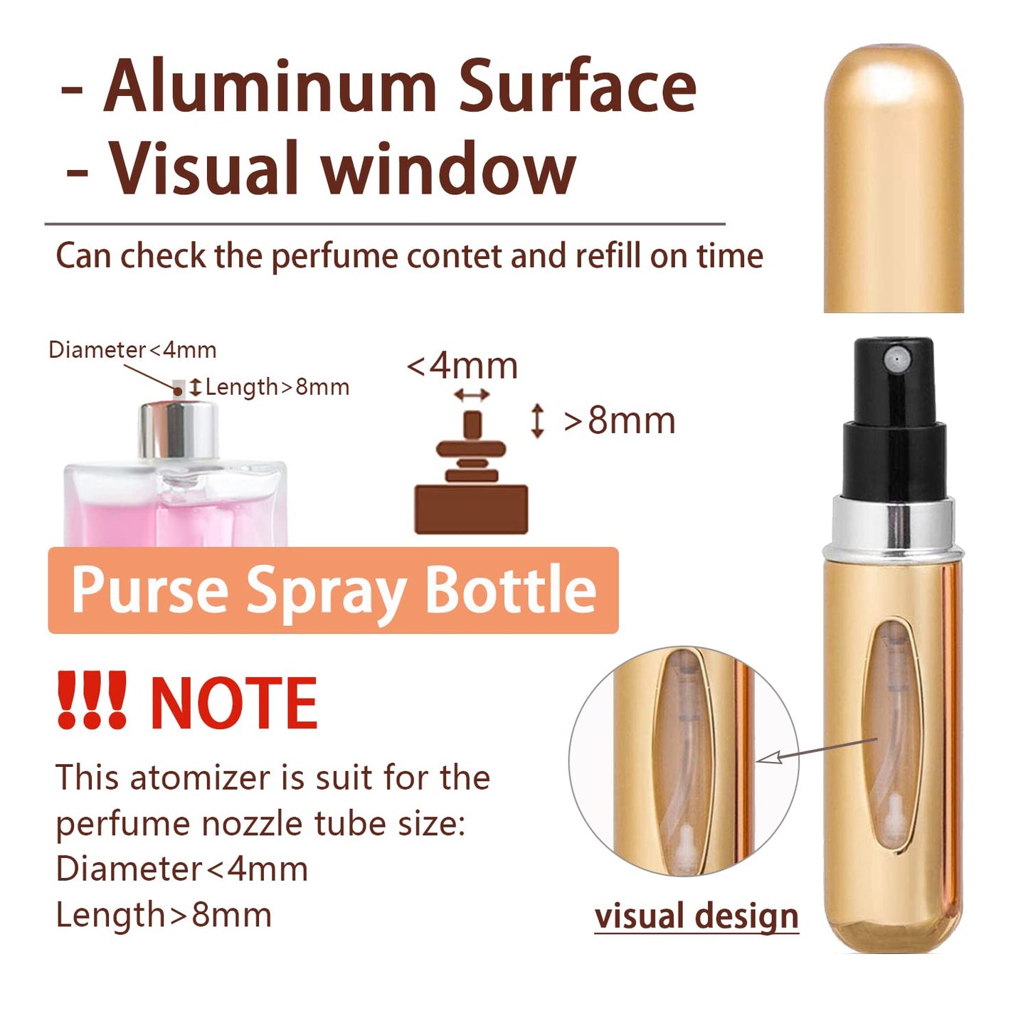 4PCS 5ml Perfume Atomiser Refillable Bottles Portable Mini Spray Travel Bottle Easy to Refill