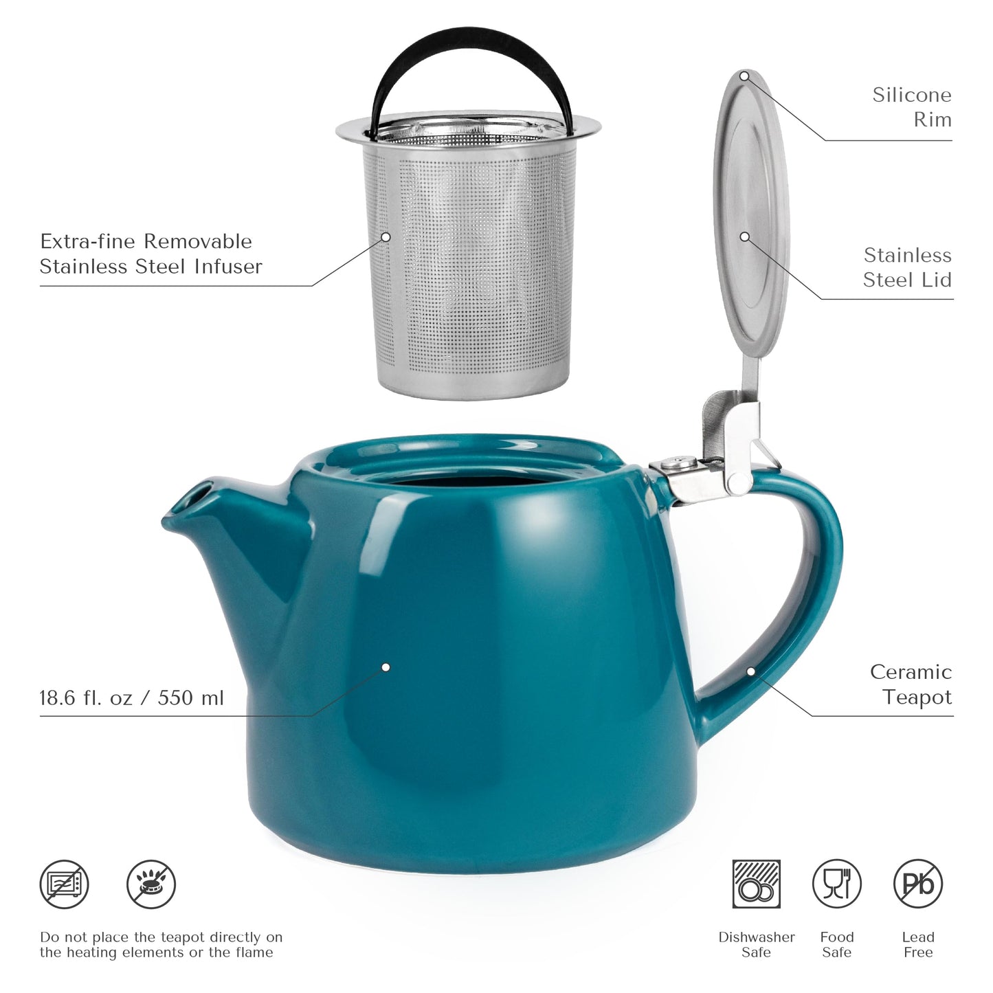 ORNA Ceramic Loose Leaf Teapot with Infuser Strainer and Lid – Small Porcelain Tea Pot Brewer for One or 2 Person