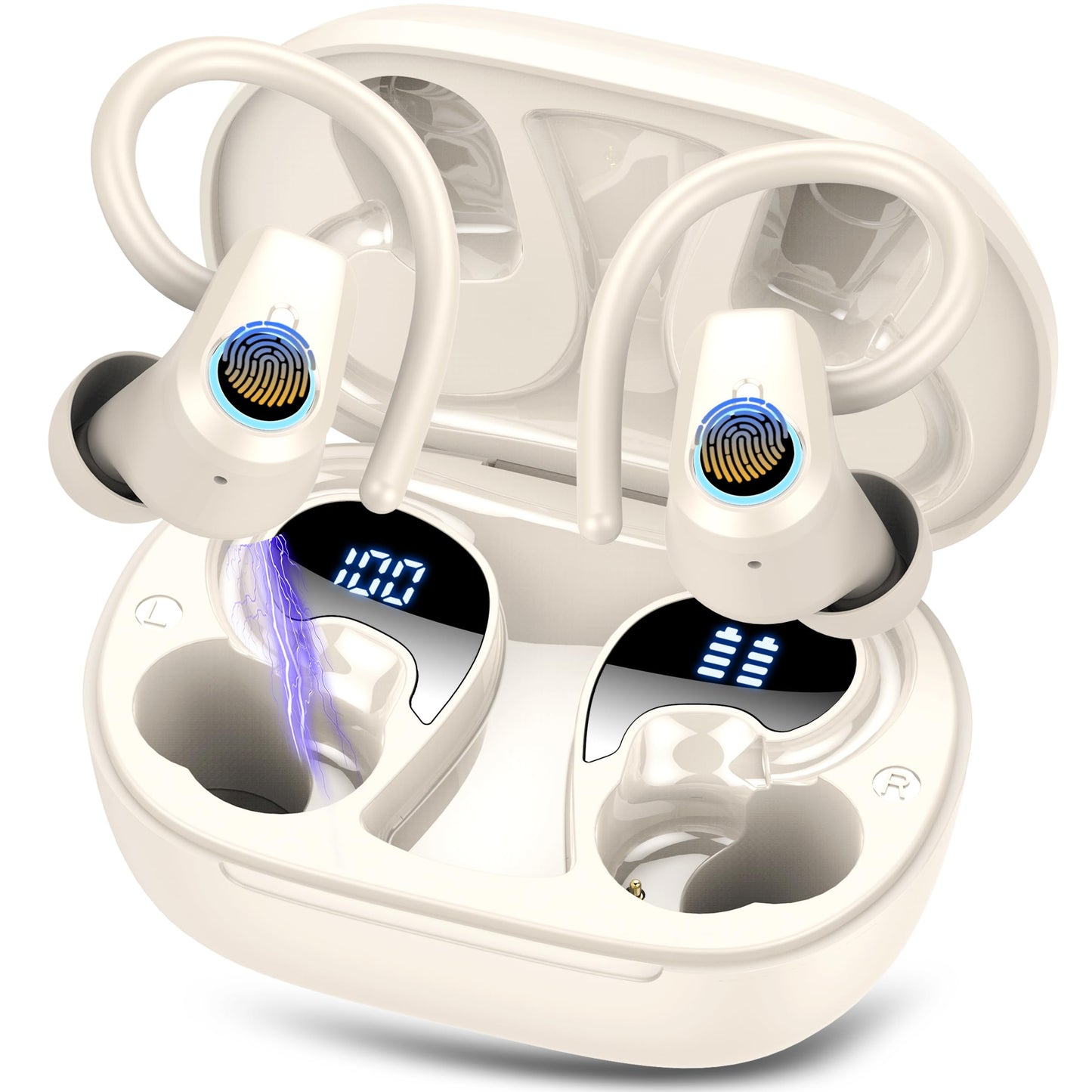 Waterproof Wireless Earbuds Bluetooth 5.3 – 4 ENC Noise Canceling Mics, 50H Battery, Dual LED Display, Sport Earhooks