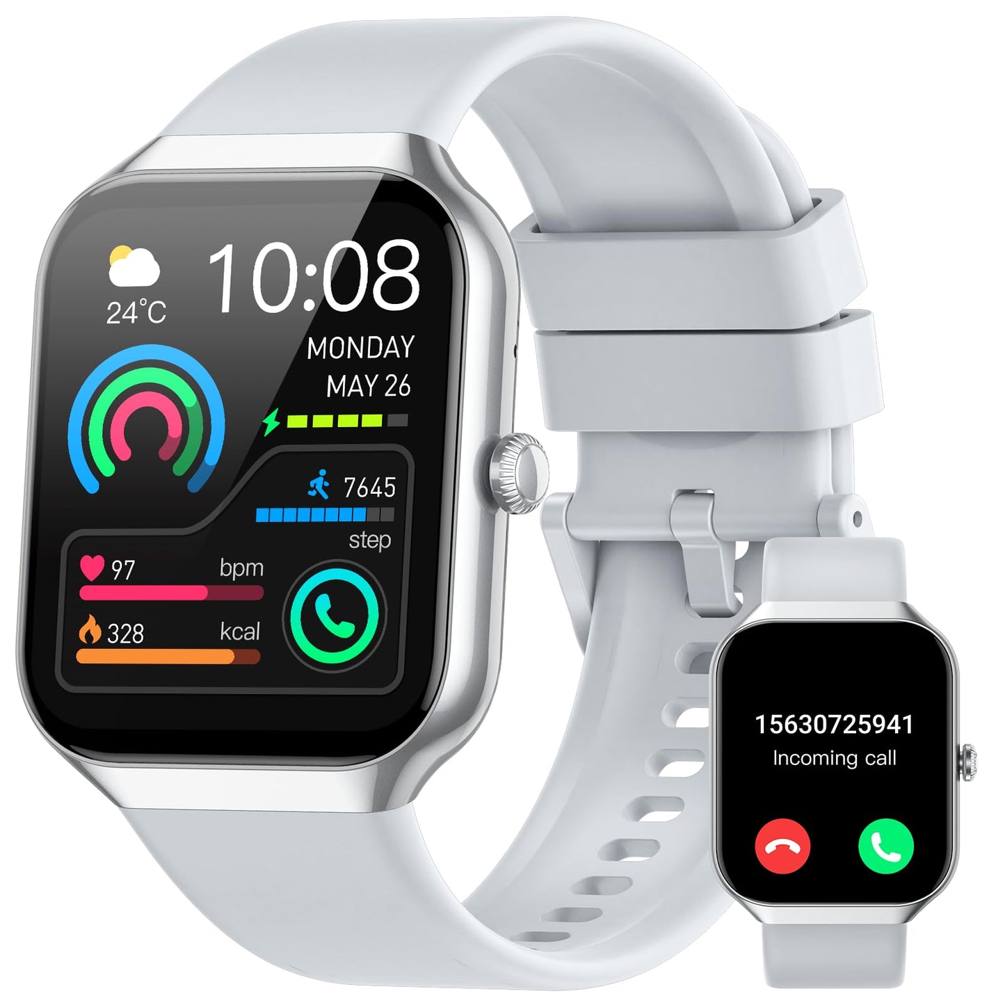 Smart Watch for Men Women Answer/Make Calls, 1.96" Fitness with Step Counter Heart Rate Sleep Monitor, Fitness Sports Activity Waterproof, Smartwatches for Android IOS