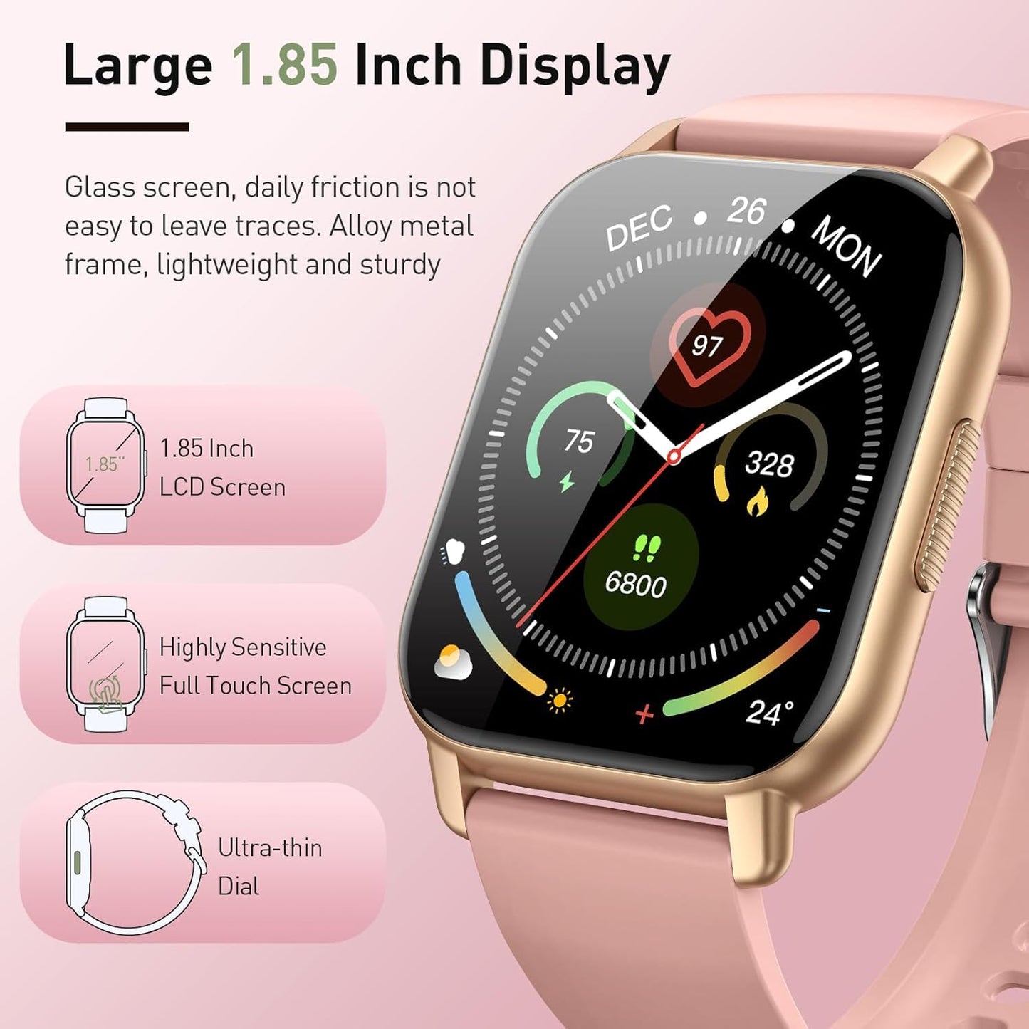 Smart Watch for Men & Women with Call Function, 1.95" HD Display, Heart Rate, SpO2, Sleep Tracker, 100+ Sports Modes, IP68 Waterproof Fitness Tracker for Android & iOS