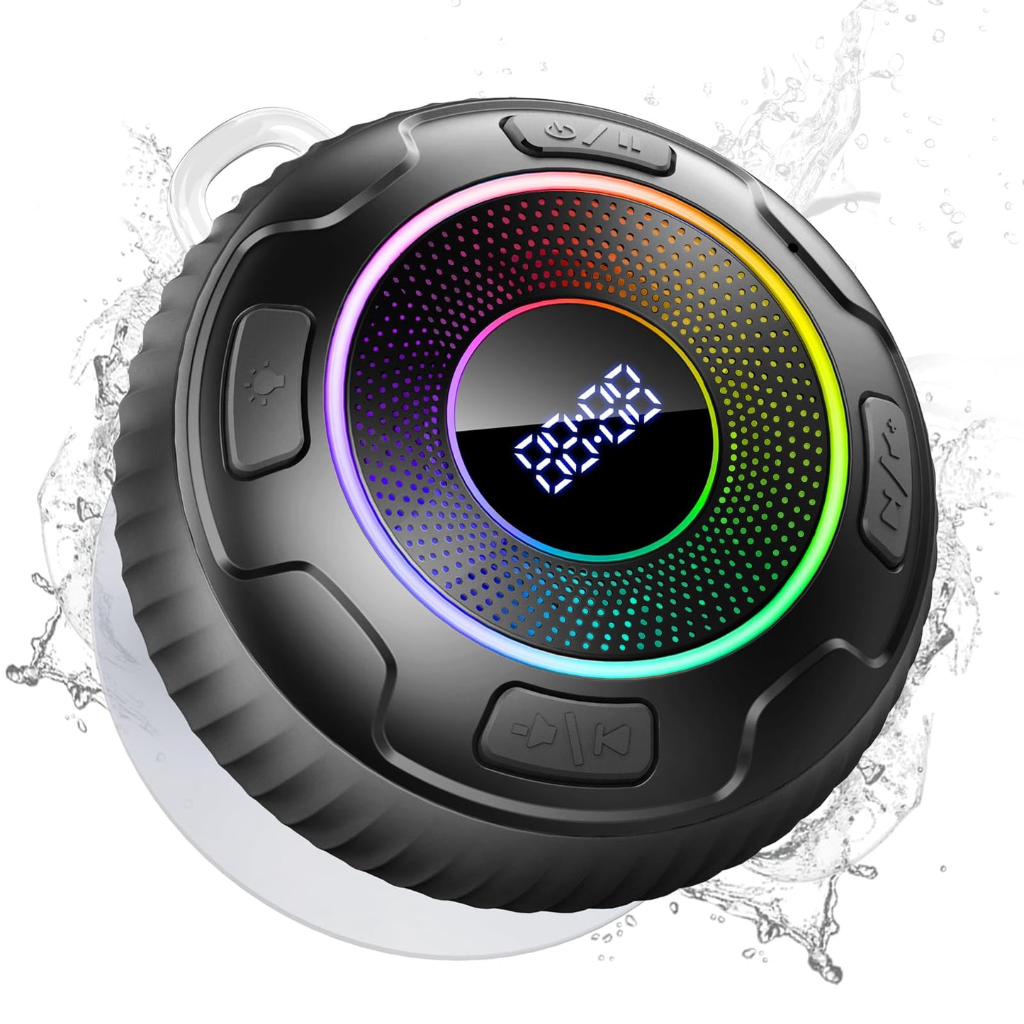 Bluetooth Shower Speaker, Portable Bluetooth Speaker V5.3 360°Surround Sound with Suction Cup/Lanyard, IPX7 Waterproof Mini Wireless Speaker with Built-in Mics, RGB Lights for Bathroom/Travel/Party