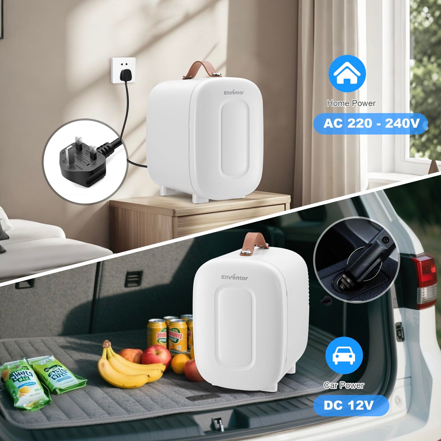 Enventor Mini Fridge 4 Litre/ 6 Can, AC+12V DC Power, Portable Cooler & Warmer, Small Fridge for Bedrooms, Car, Skincare, Fruit and Drinks, Black
