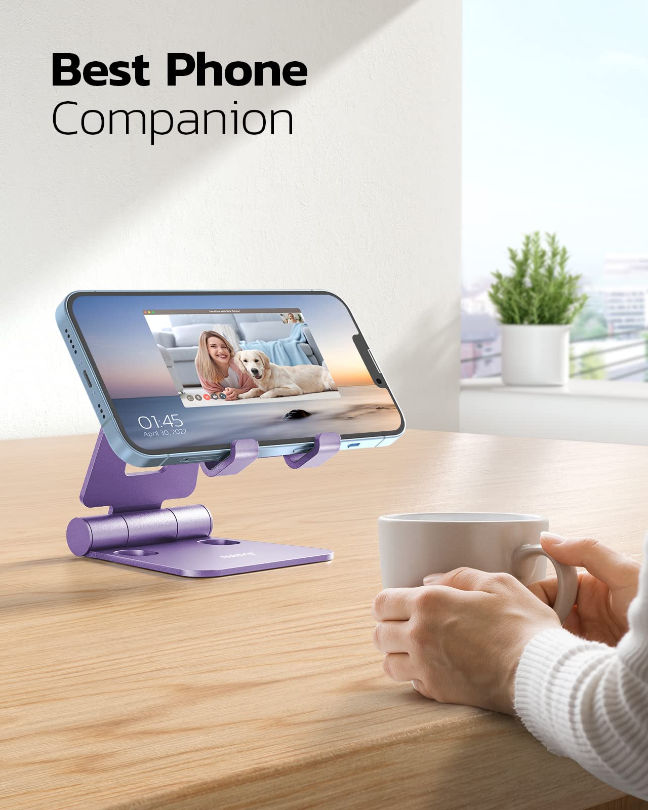 NULAXY Phone Stand, Fully Foldable Angle Height Adjustable Mobile Phone Holder Stand Dock Aluminum Desk Compatible with iPhone 15 14 13 12 11 Pro Max, HUAWEI, Galaxy, All Phones
