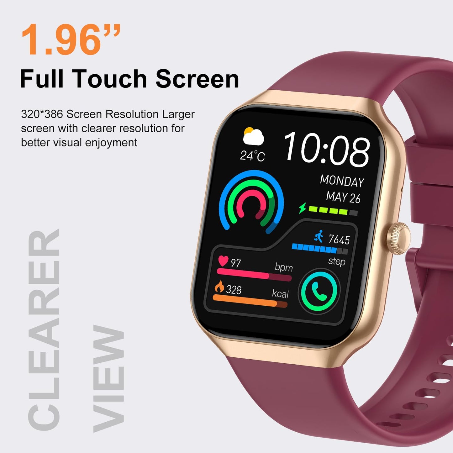 Smart Watch for Men Women Answer/Make Calls, 1.96" Fitness with Step Counter Heart Rate Sleep Monitor, Fitness Sports Activity Waterproof, Smartwatches for Android IOS