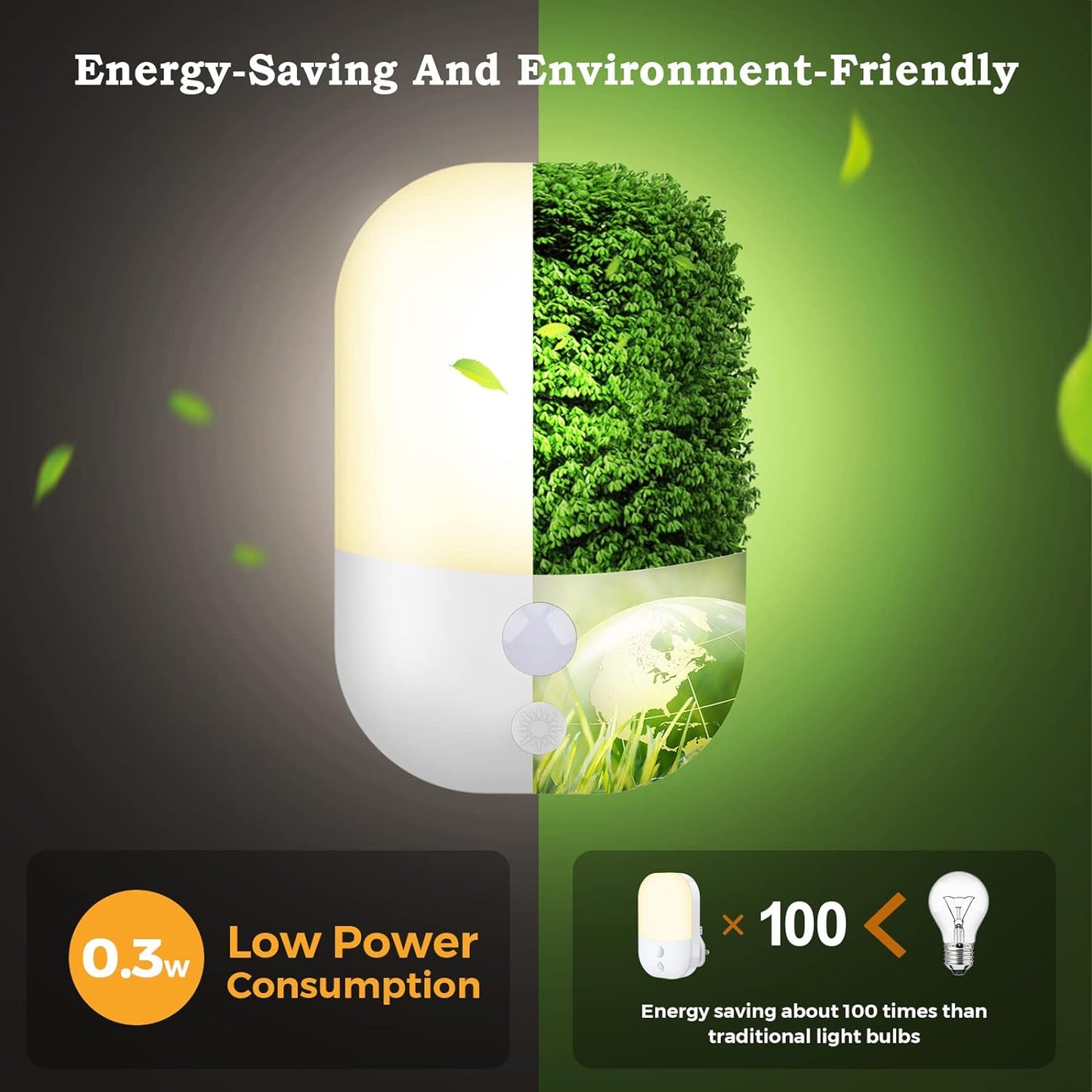Plug-in Night Light with Dusk to Dawn Photocell & 5 Brightness Settings – Warm White, Ideal for Children’s Rooms, Hallways, Garage