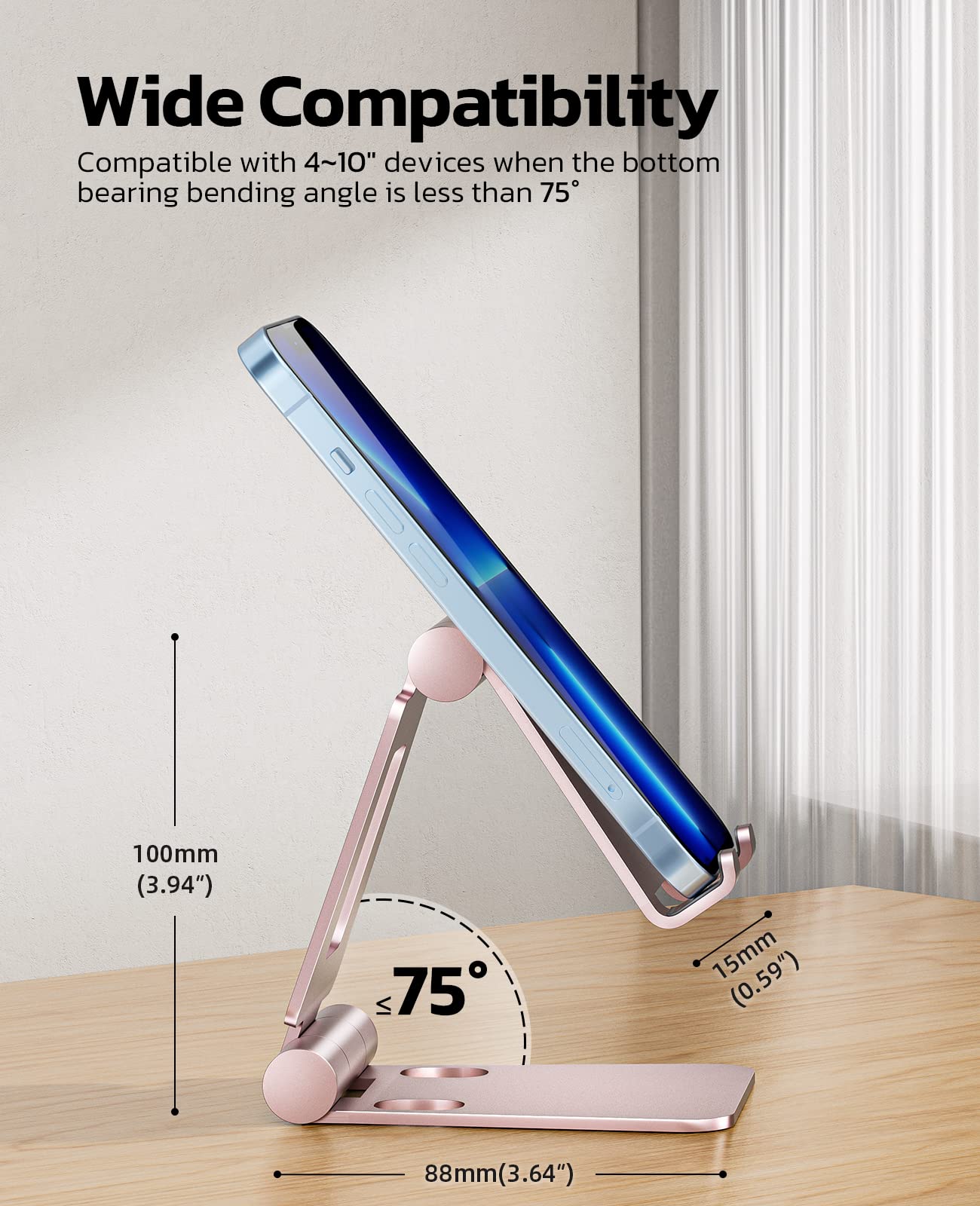 NULAXY Phone Stand, Fully Foldable Angle Height Adjustable Mobile Phone Holder Stand Dock Aluminum Desk Compatible with iPhone 15 14 13 12 11 Pro Max, HUAWEI, Galaxy, All Phones