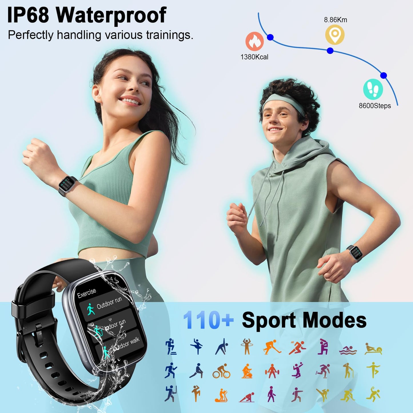 Smart Watch for Men Women Answer/Make Calls, 1.91" Fitness with Heart Rate Sleep Monitor, Step Counter Fitness Sports Activity Waterproof