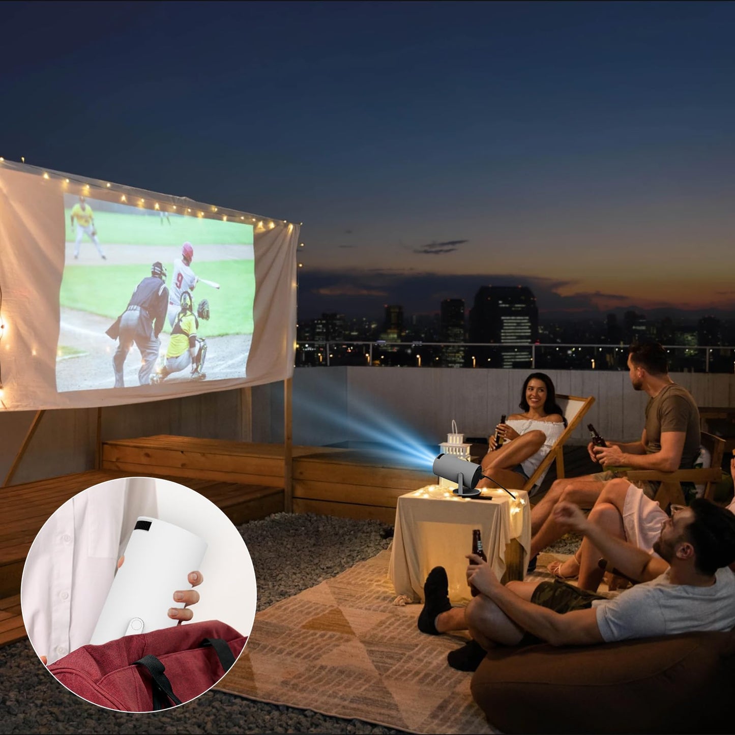Mini Projector with WIFI 6 and Bluetooth, Support Portable Projector 180° Rotatable 130'' Screen Movie Projector Auto Keystone Compatible for Laptop, PC, Smartphone