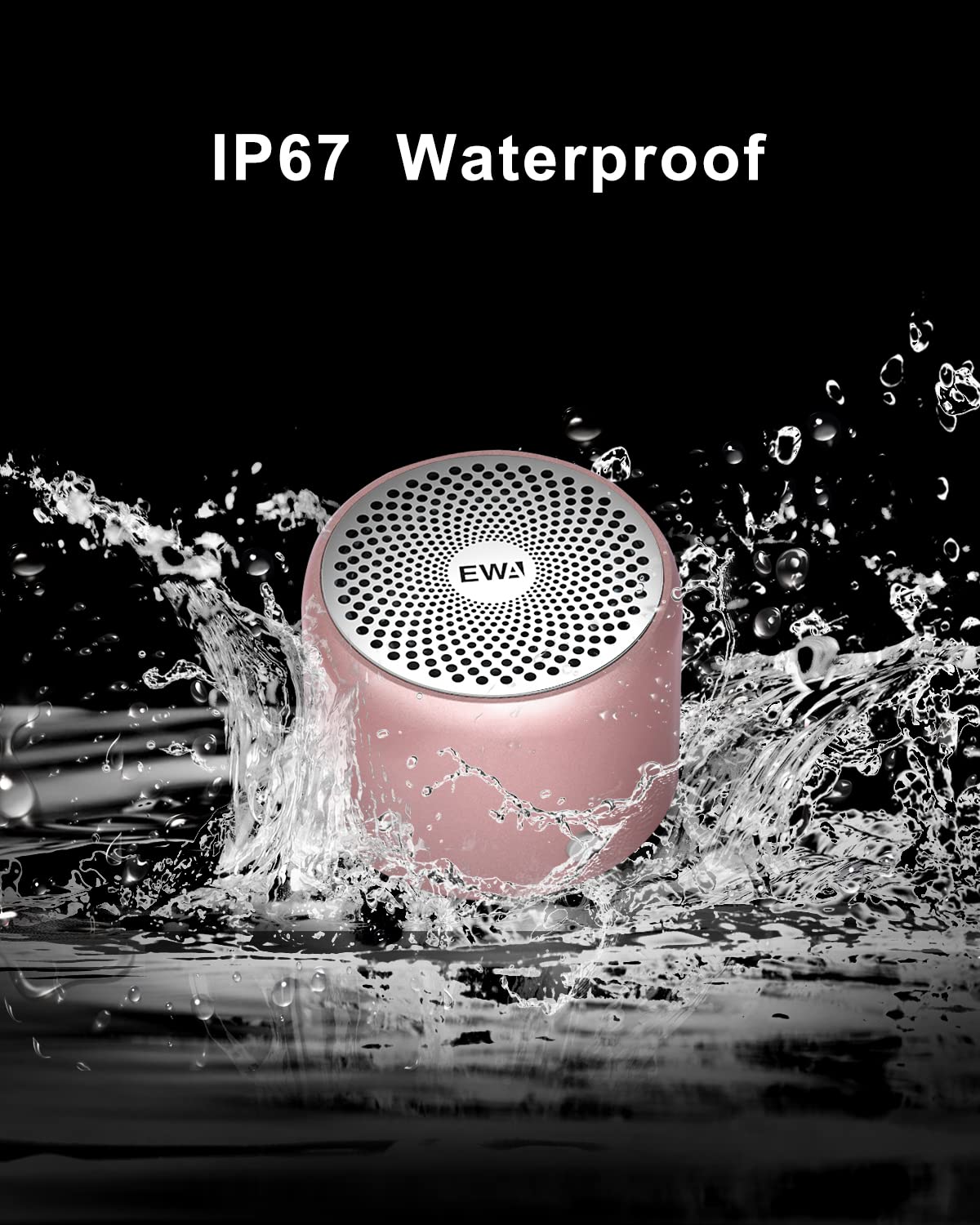 EWA A106 Pro Wireless Mini Bluetooth Speaker with Travel Case – IP67 Waterproof, Custom Bass Radiator, Portable & Loud (Black)