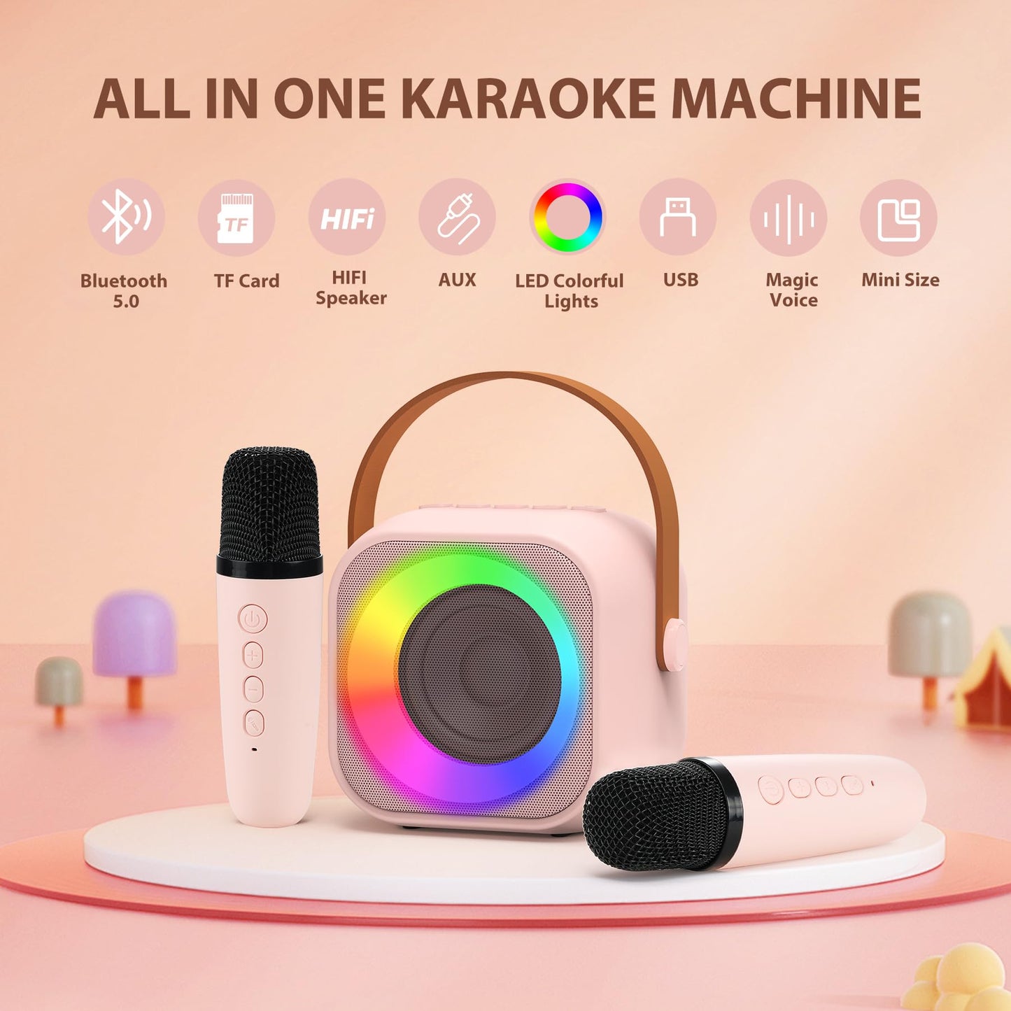 Jeefu Kids Karaoke Toys Machines with 1 Microphone, Toys for 3-12 Years Old Girls Gifts, Mini Kids Bluetooth Sperker Toy for Singing, Christmas Birthday Gifts