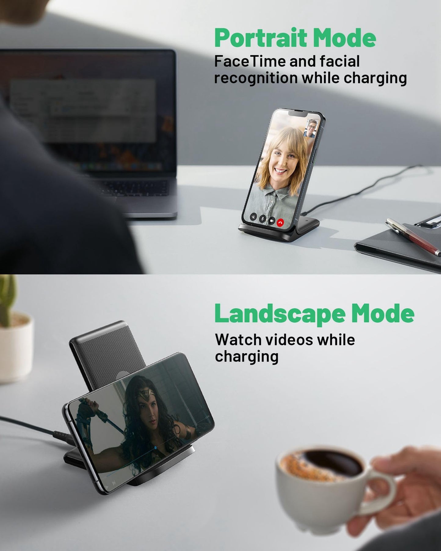 INIU Wireless Charger, 15W Fast Wireless Charging Stand Qi Certified Sleep-friendly Adaptive Light & Dual Charging Modes for iPhone 15 14 13 12 11 Pro Max XR Plus Samsung S23 S22 Google Pixel LG etc