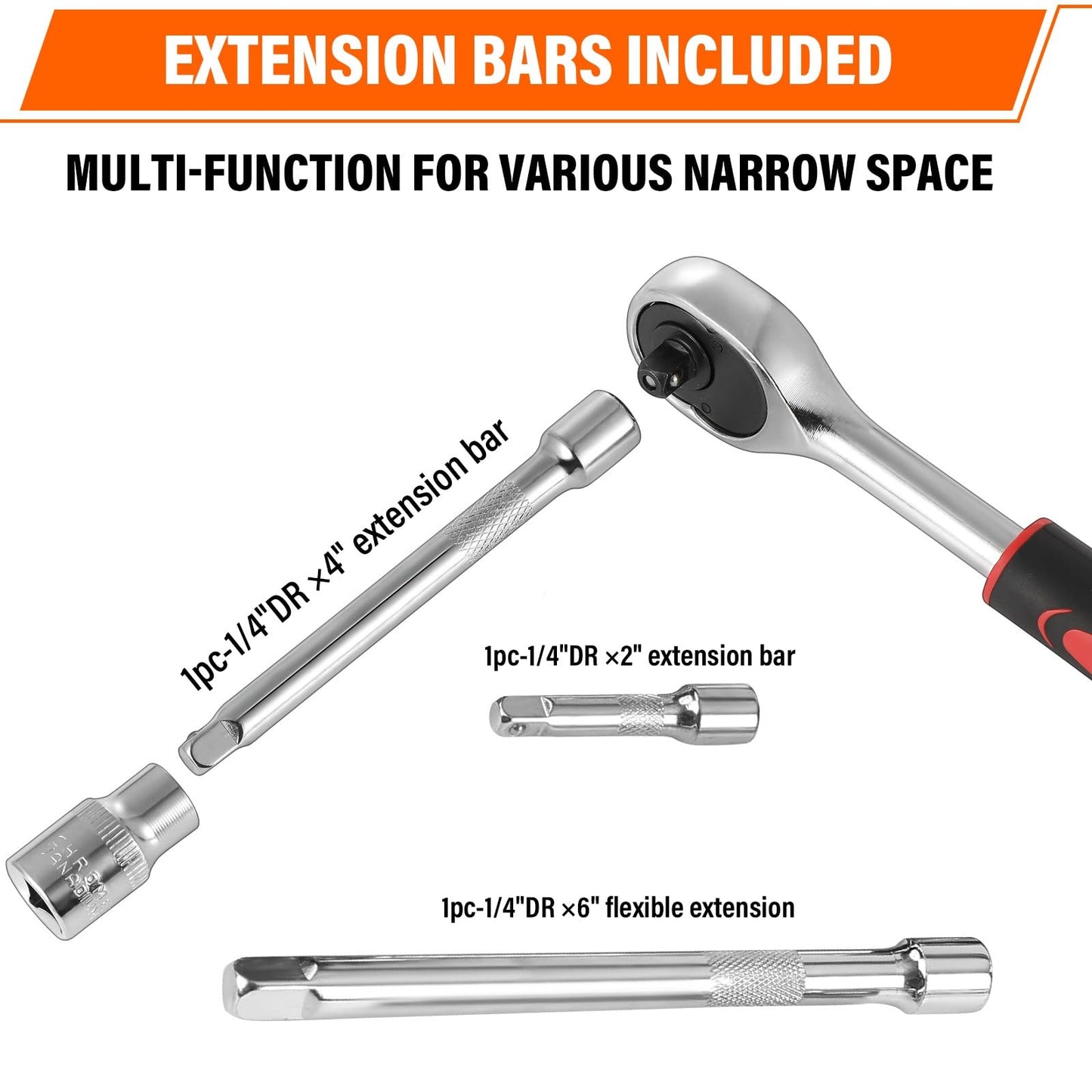 Takezuaa 46 Pieces Socket Wrench Set,Drive Ratchet Wrench Bits & Driver,with Flexible Extension Rods,Quick Release Reversible Ratchet,Spanner Sets with Storage Case