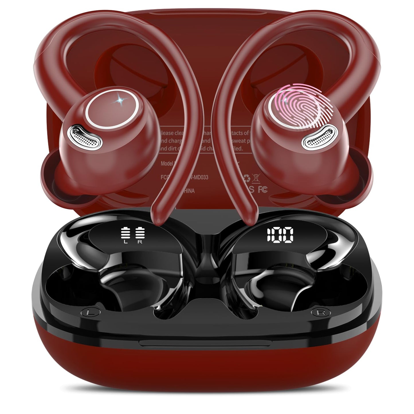 Jesebang Wireless Earbuds Bluetooth 5.3 – HiFi Stereo Sound with ENC Mic, Sport Ear Hooks, 40H Playtime, Dual LED Display