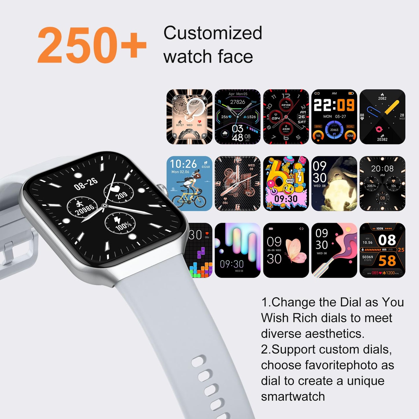 Smart Watch for Men Women Answer/Make Calls, 1.96" Fitness with Step Counter Heart Rate Sleep Monitor, Fitness Sports Activity Waterproof, Smartwatches for Android IOS
