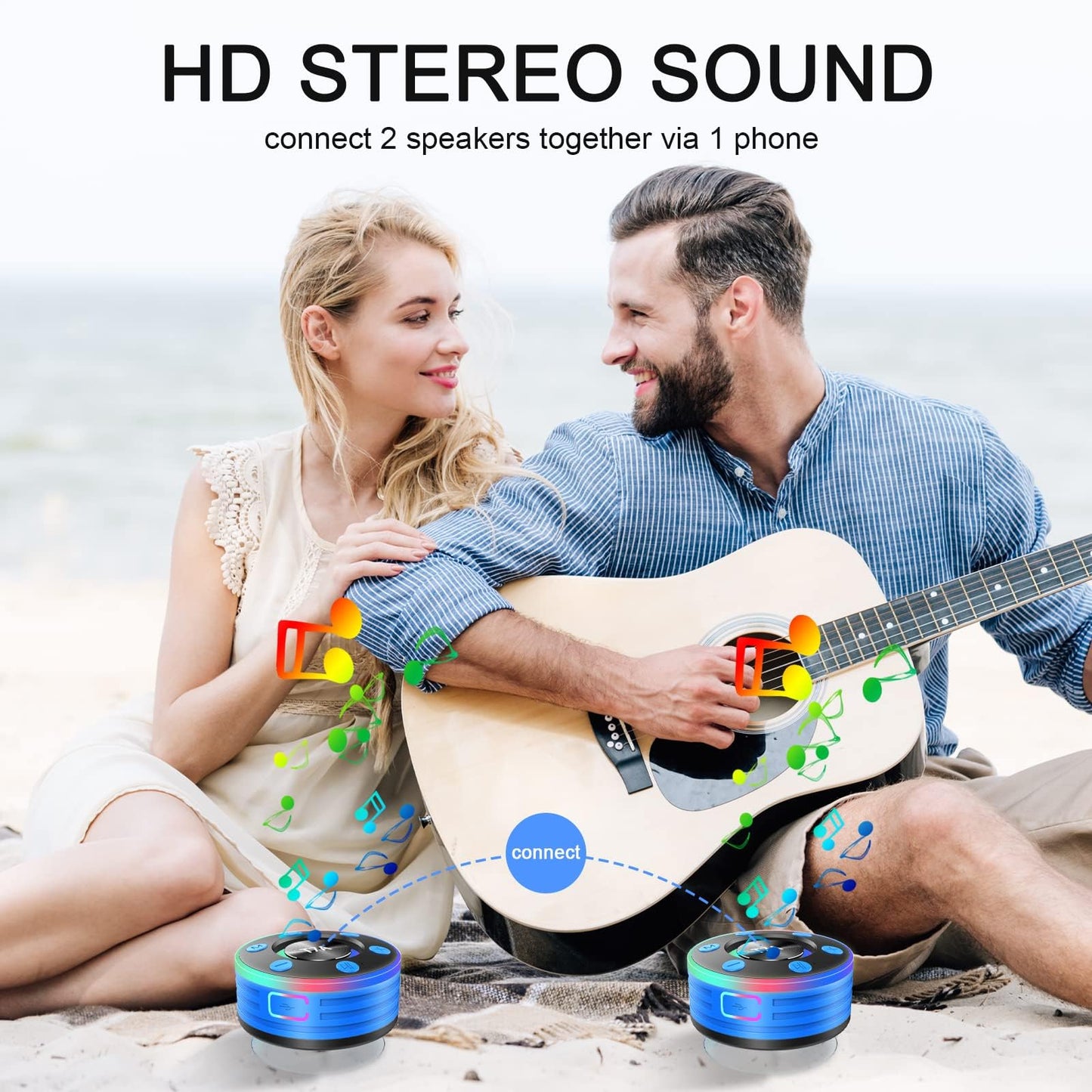 Dyurwa Bluetooth Shower Speaker, IPX7 Waterproof Portable Bluetooth Speaker with Suction Cup, Wireless 360°Surround Sound, LED Light Show, Built-in Mic, for Party, Travel, Beach, Outdoor