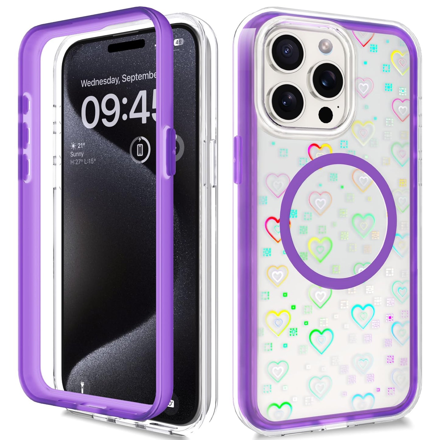 Vihibii for iPhone 15 Pro Max Case with Card Holder & Slide Camera Cover & Kickstand, Military Grade Drop Protection, Rugged Hard Back & Silicone Edge Wallet Phone Case
