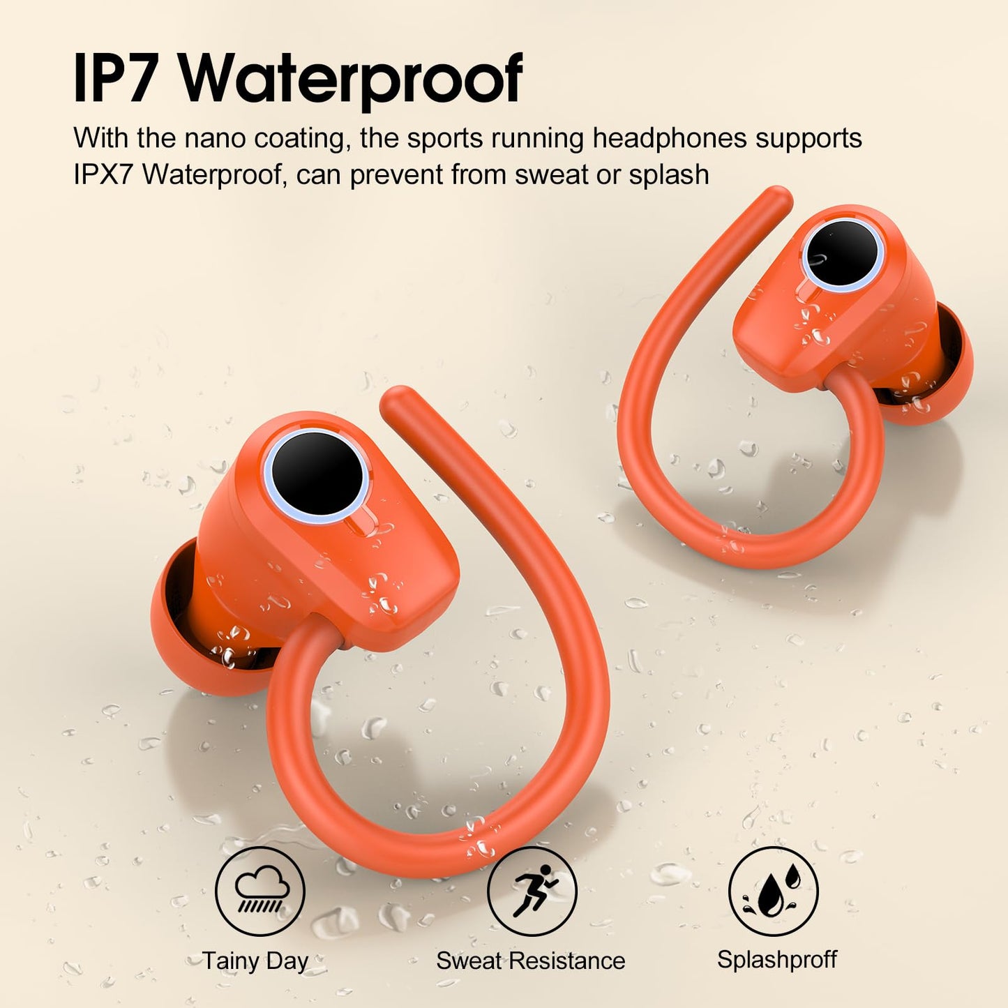 Waterproof Wireless Earbuds Bluetooth 5.3 – 4 ENC Noise Canceling Mics, 50H Battery, Dual LED Display, Sport Earhooks