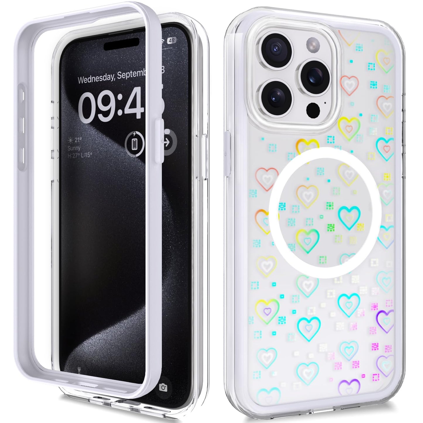 Vihibii for iPhone 15 Pro Max Case with Card Holder & Slide Camera Cover & Kickstand, Military Grade Drop Protection, Rugged Hard Back & Silicone Edge Wallet Phone Case