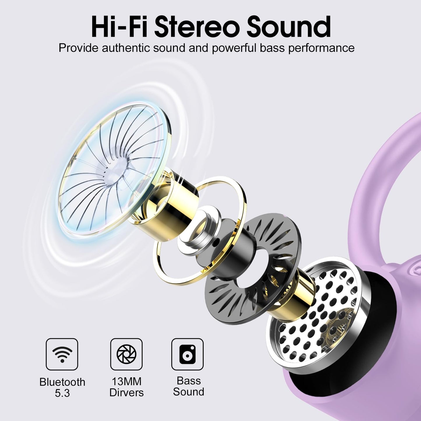 Waterproof Wireless Earbuds Bluetooth 5.3 – 4 ENC Noise Canceling Mics, 50H Battery, Dual LED Display, Sport Earhooks