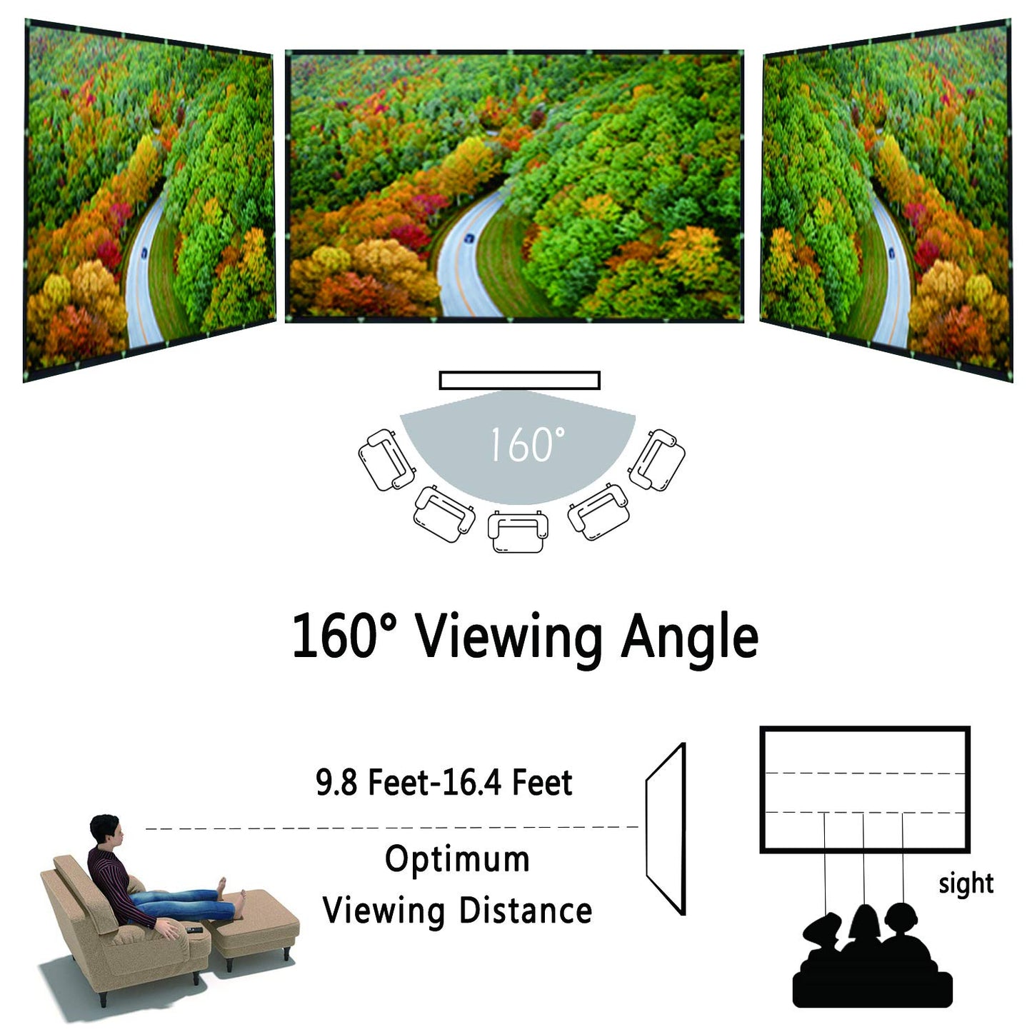 OWill 100 inch Projector Screen 16:9 HD Foldable for Home Theater Cinema Indoor Outdoor