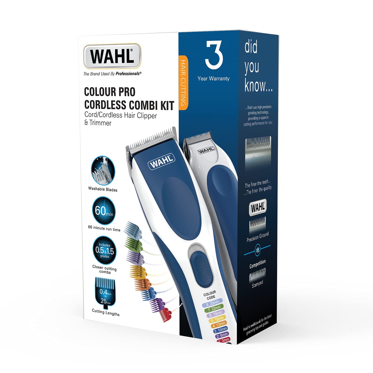 Wahl Colour Pro Cordless Combi Kit – Men’s Hair Clippers with Beard Trimmer & Head Shaver, Easy-to-Use Grooming Kit