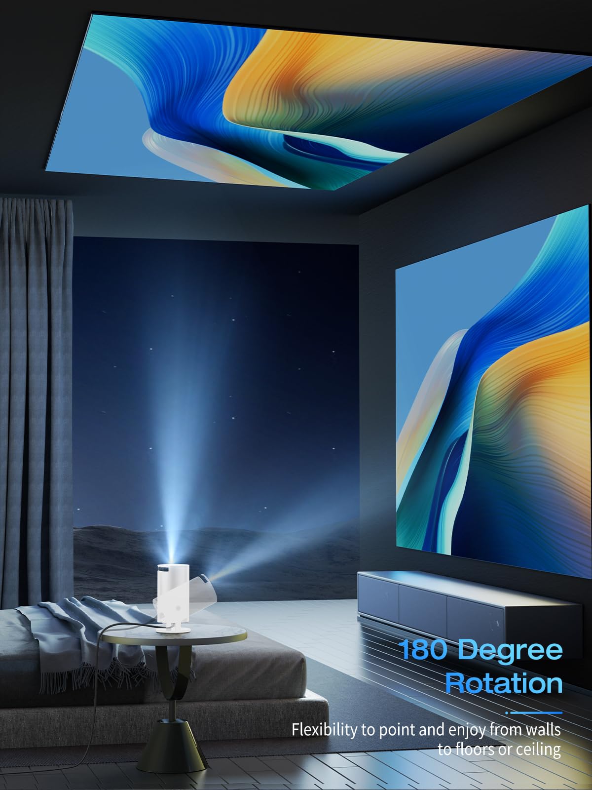 Mini Projector Portable 20000 Lux Projector 4K Supported 180° Rotation & Auto Keystone, Outdoor Compatible with TV Stick/Windows/iOS/Android/HDMI/USB (1080P)