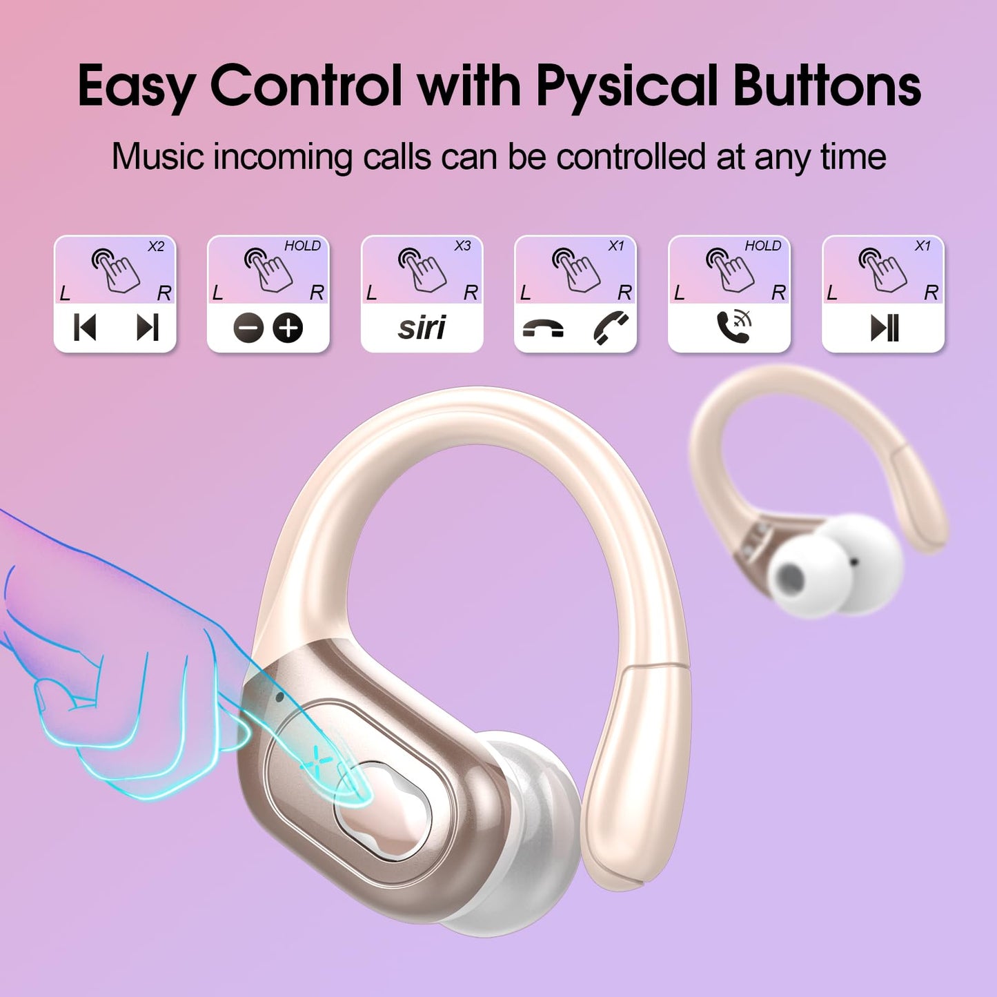 STECEi Wireless Earbuds β 75H Bluetooth 5.4 Earphones with ENC Noise Cancelling Mics, HiFi Stereo Sound, Earhooks, IP7 Waterproof for Running, Gym & Sports (Black)