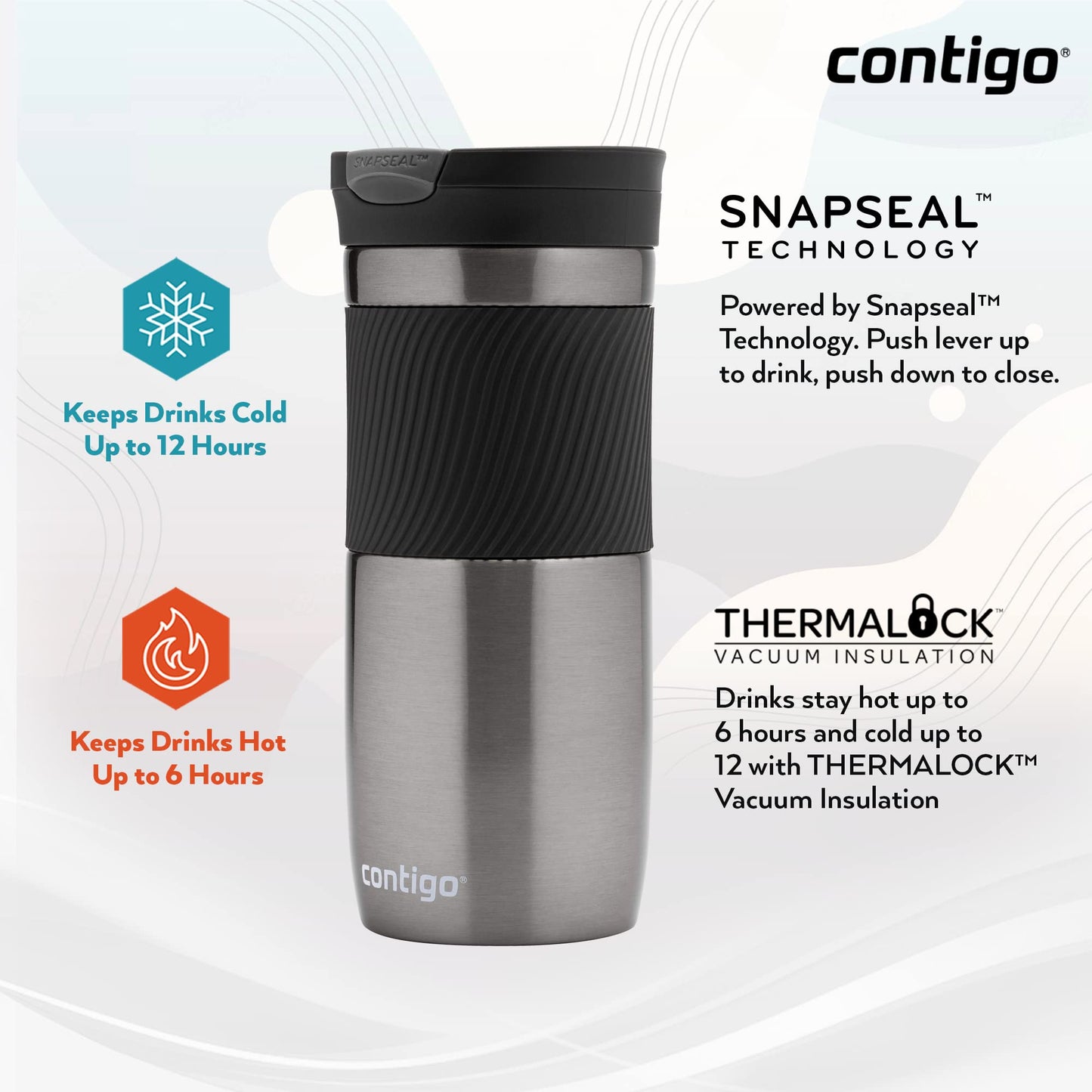Contigo Byron Snapseal Travel Mug | Stainless Steel Thermal Mug | Vacuum Flask | Leakproof Tumbler | Coffee to Go Mug with BPA Free Easy-Clean Lid