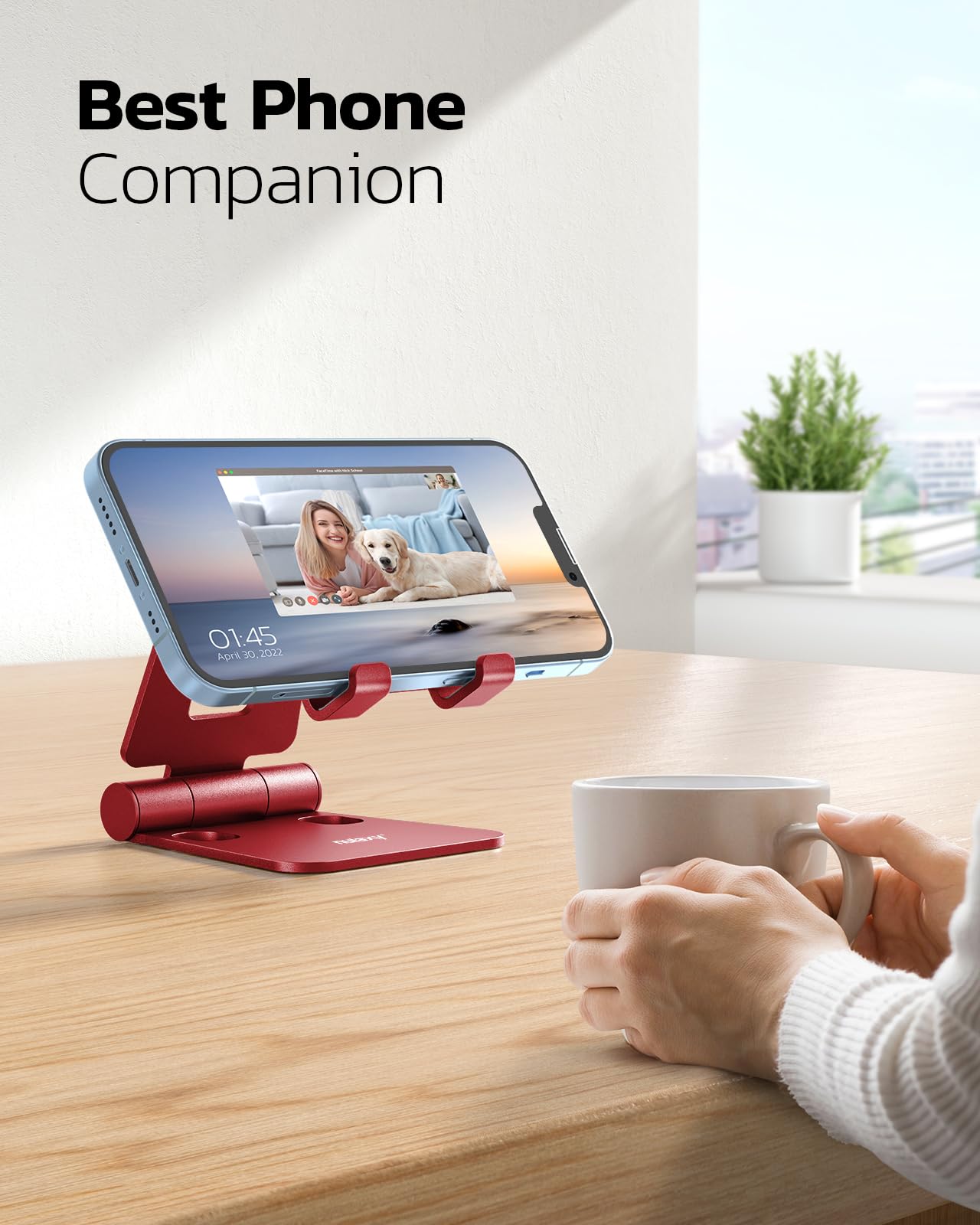 NULAXY Phone Stand, Fully Foldable Angle Height Adjustable Mobile Phone Holder Stand Dock Aluminum Desk Compatible with iPhone 15 14 13 12 11 Pro Max, HUAWEI, Galaxy, All Phones