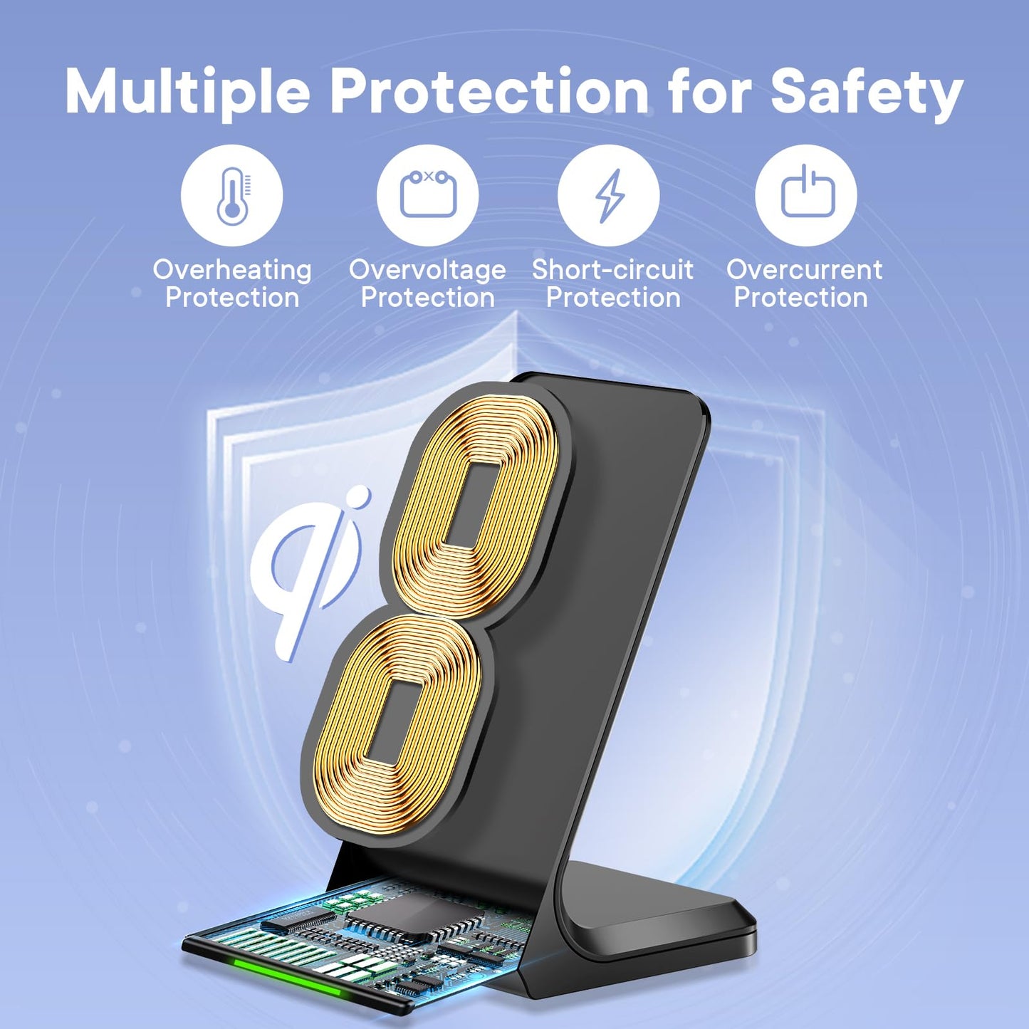 Wireless Charger, 15W Wireless Charging Stand, Wireless Charging Station for iPhone/Pro/Max/Plus, Samsung Galaxy and Qi-Enabled Phone