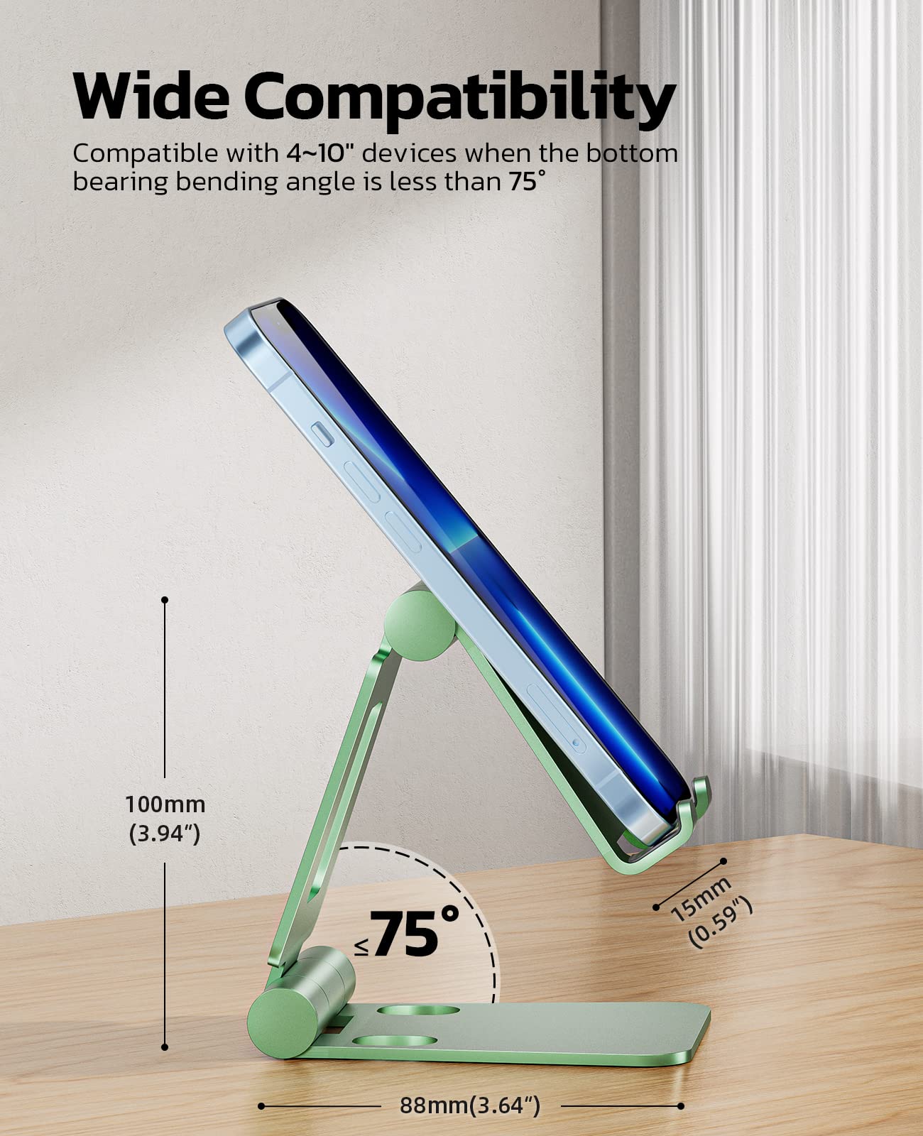 NULAXY Phone Stand, Fully Foldable Angle Height Adjustable Mobile Phone Holder Stand Dock Aluminum Desk Compatible with iPhone 15 14 13 12 11 Pro Max, HUAWEI, Galaxy, All Phones