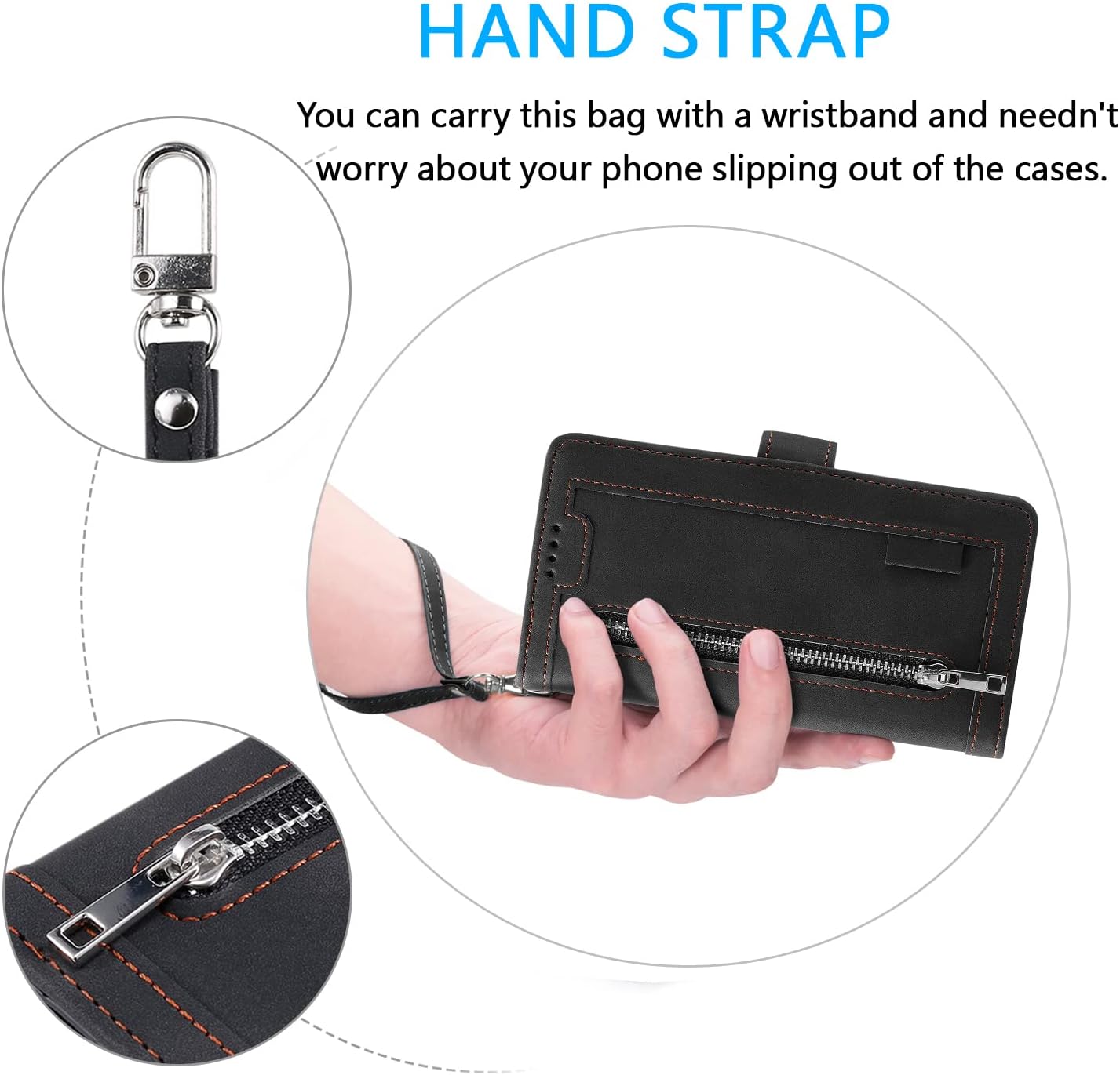 UEEBAI Wallet Case for Samsung Galaxy A15 – Retro PU Leather Flip Cover with 9 Card Slots, Zipper Pocket, Magnetic Closure, Kickstand & Wrist Strap, Shockproof Protective Case