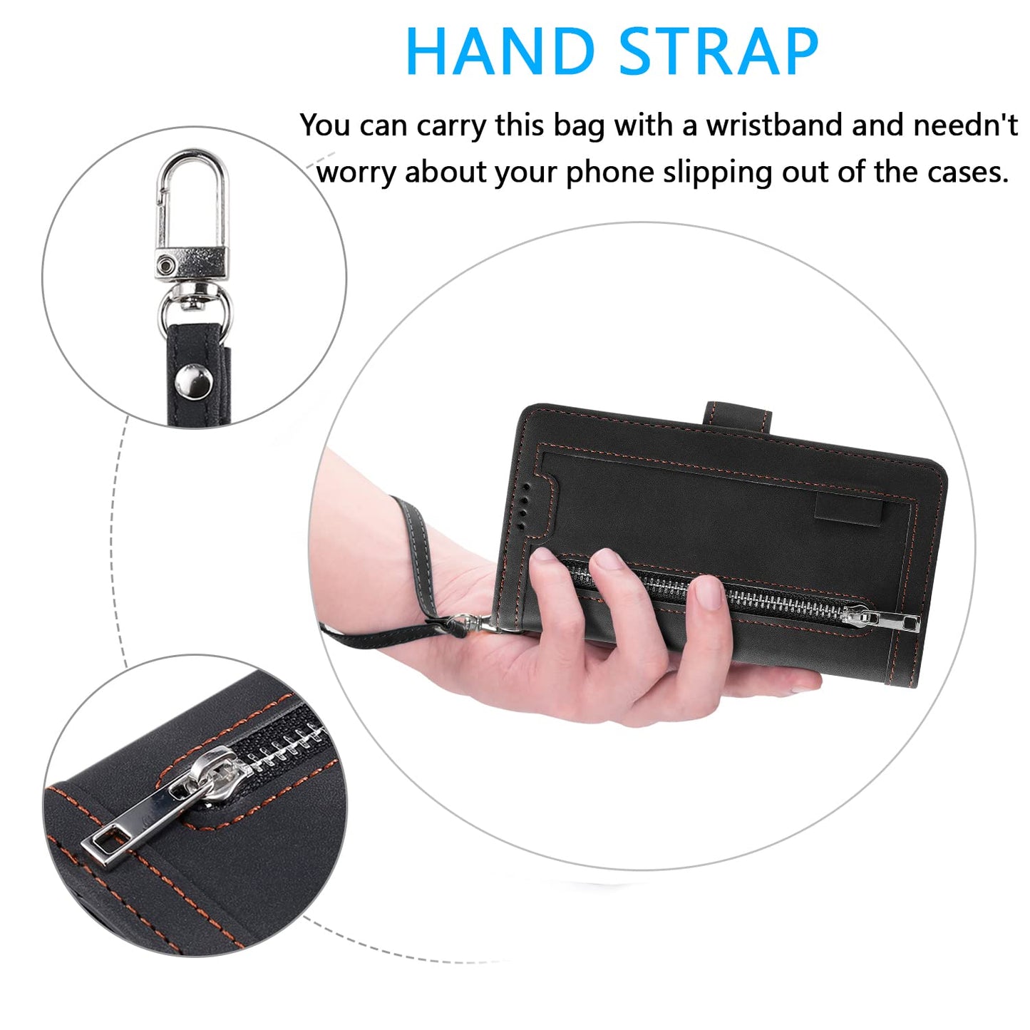 UEEBAI Wallet Case for Samsung Galaxy A15 – Retro PU Leather Flip Cover with 9 Card Slots, Zipper Pocket, Magnetic Closure, Kickstand & Wrist Strap, Shockproof Protective Case
