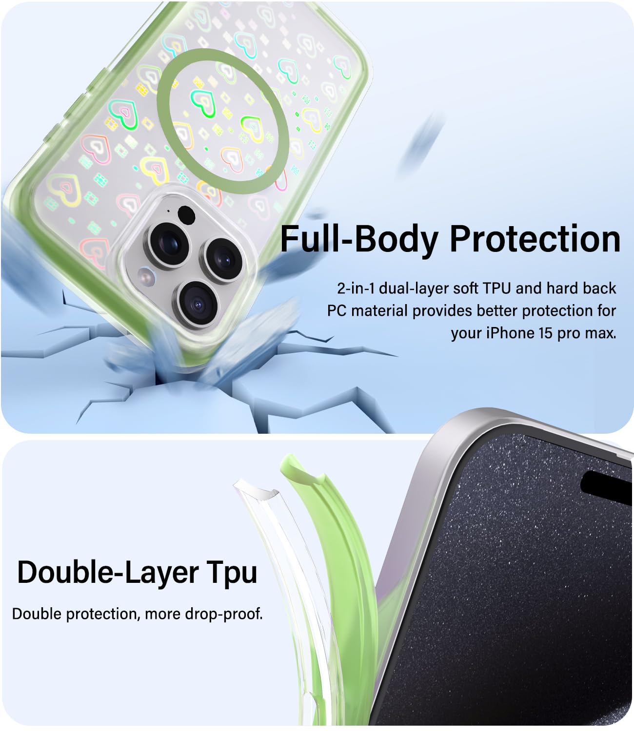 Vihibii for iPhone 15 Pro Max Case with Card Holder & Slide Camera Cover & Kickstand, Military Grade Drop Protection, Rugged Hard Back & Silicone Edge Wallet Phone Case
